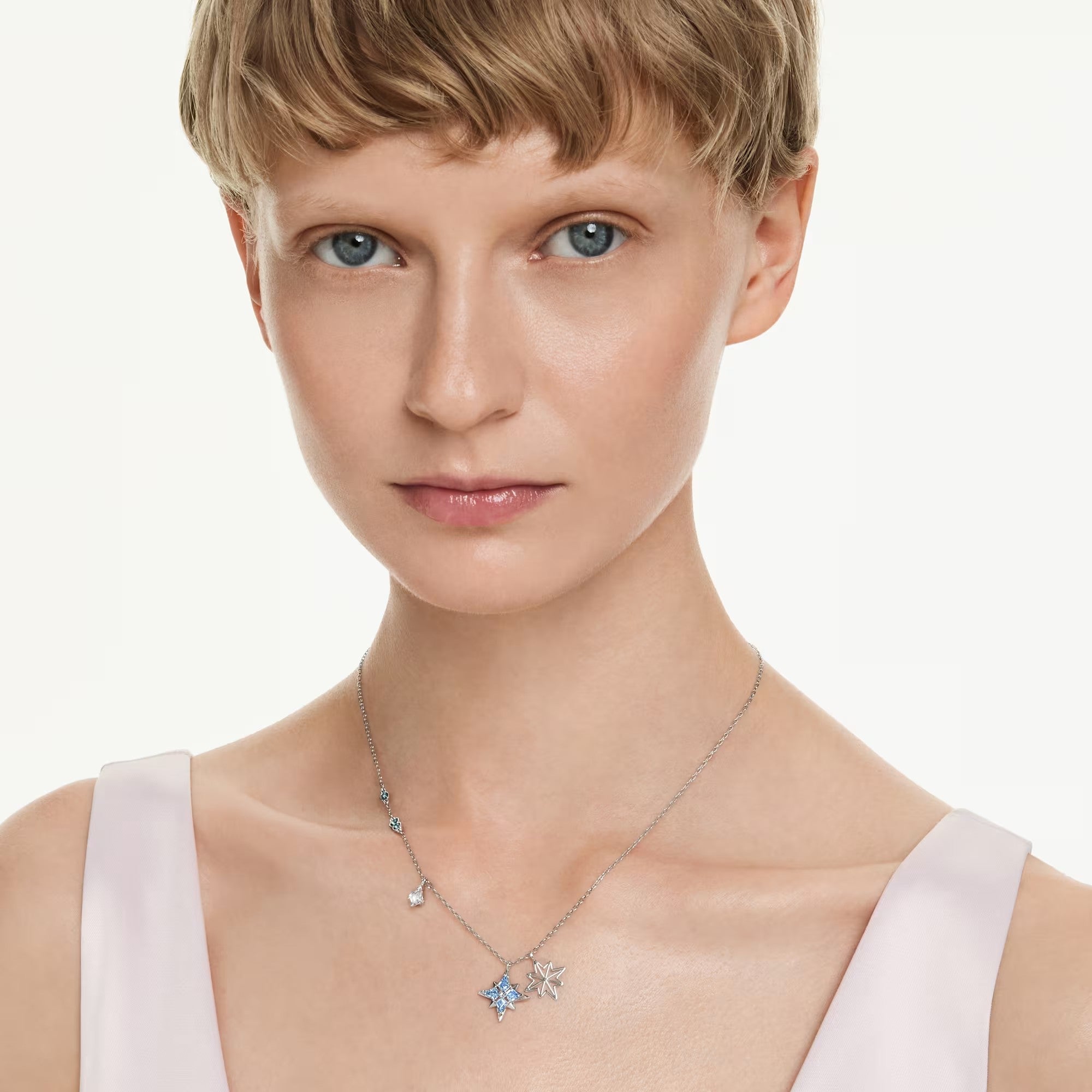 colar Swarovski Symbolica Estrela, Azul, Lacado a ródio