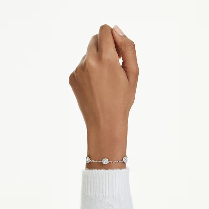 Swarovski bracelet, round cut, double-sided motifs, white, rhodium lacquered.