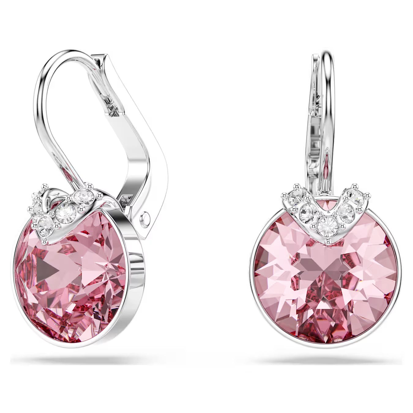 Brincos Swarovski Bella V drop Round cut Pink - Ana Joalheiros
