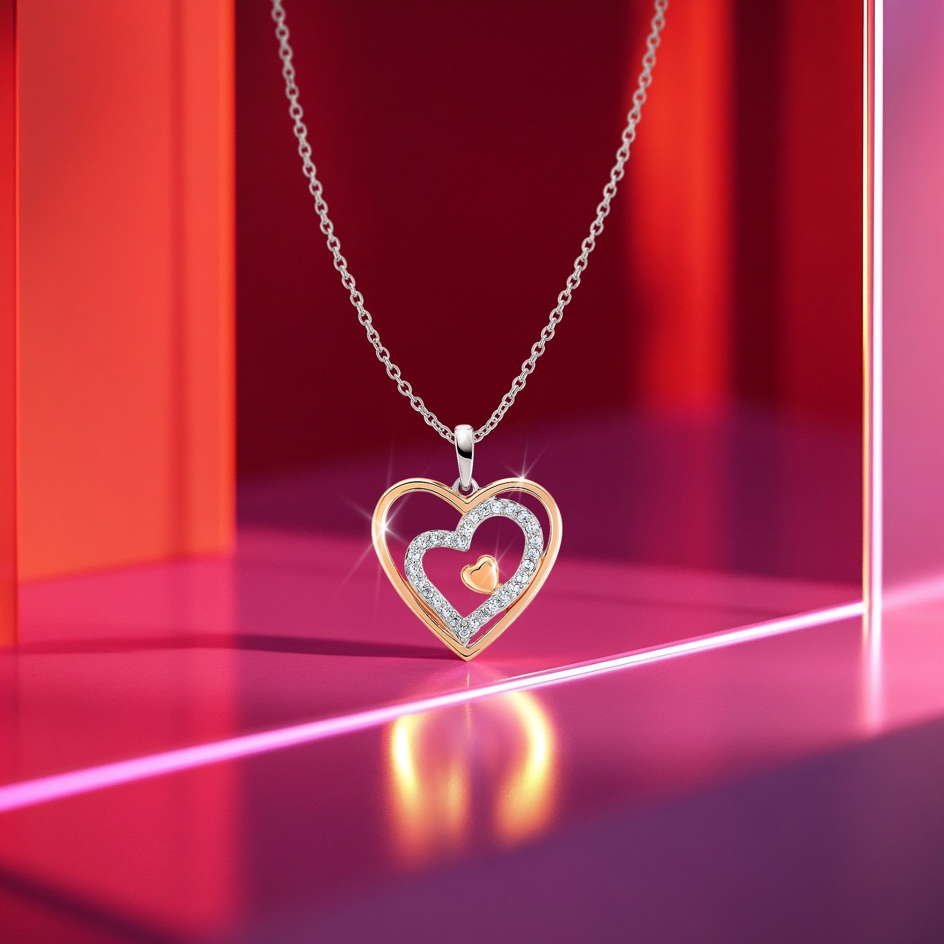 COLAR UNIKE LOVE IN ROSE THREE HEARTS - Ana Joalheiros
