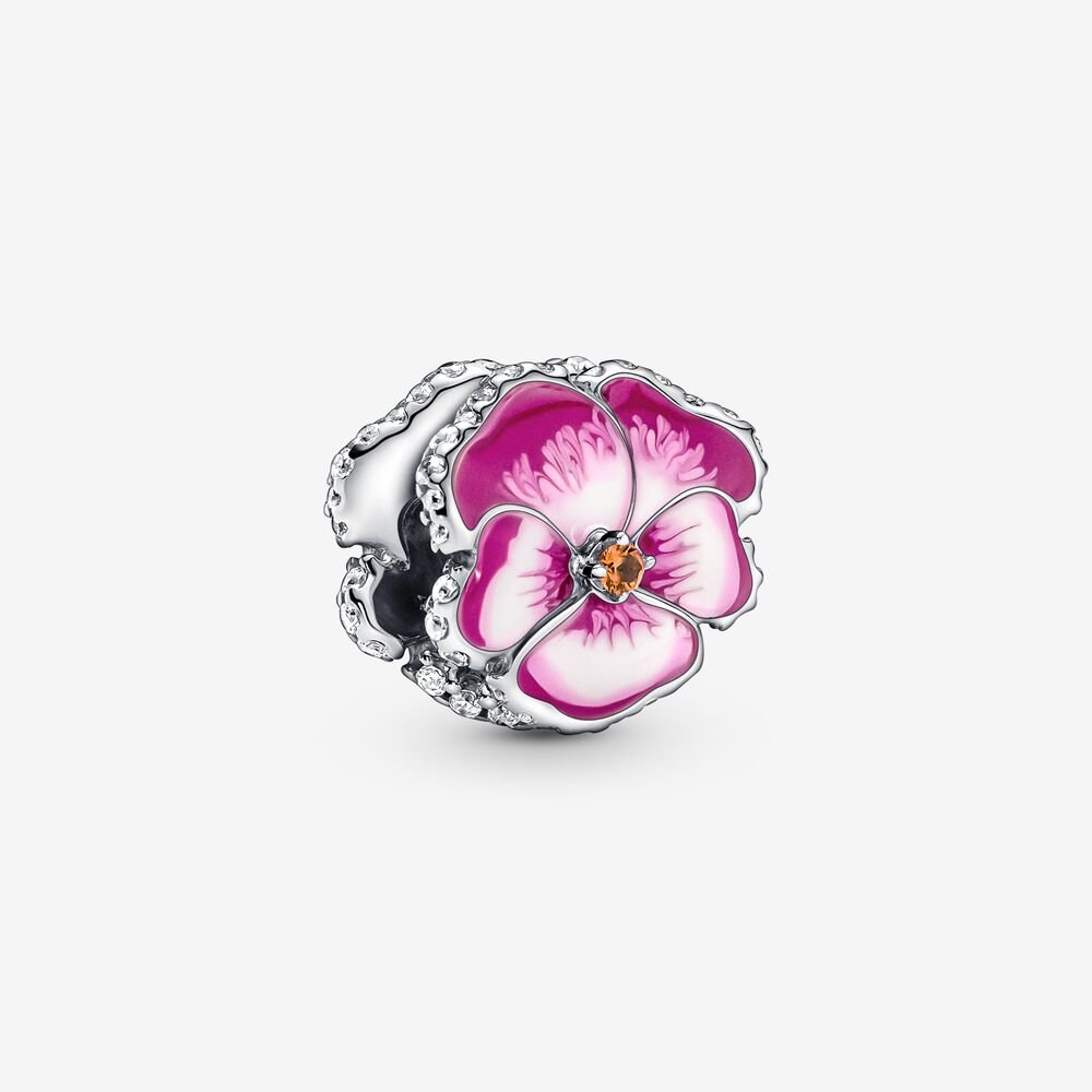 Conta Pandora Zircão Esmeralda Pink Pansy Flower - Ana Joalheiros