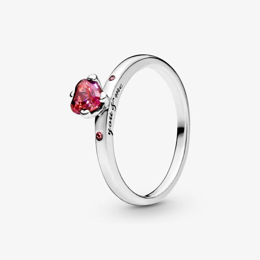 Anel Pandora Heart silver ring with red, fancy pink - Ana Joalheiros