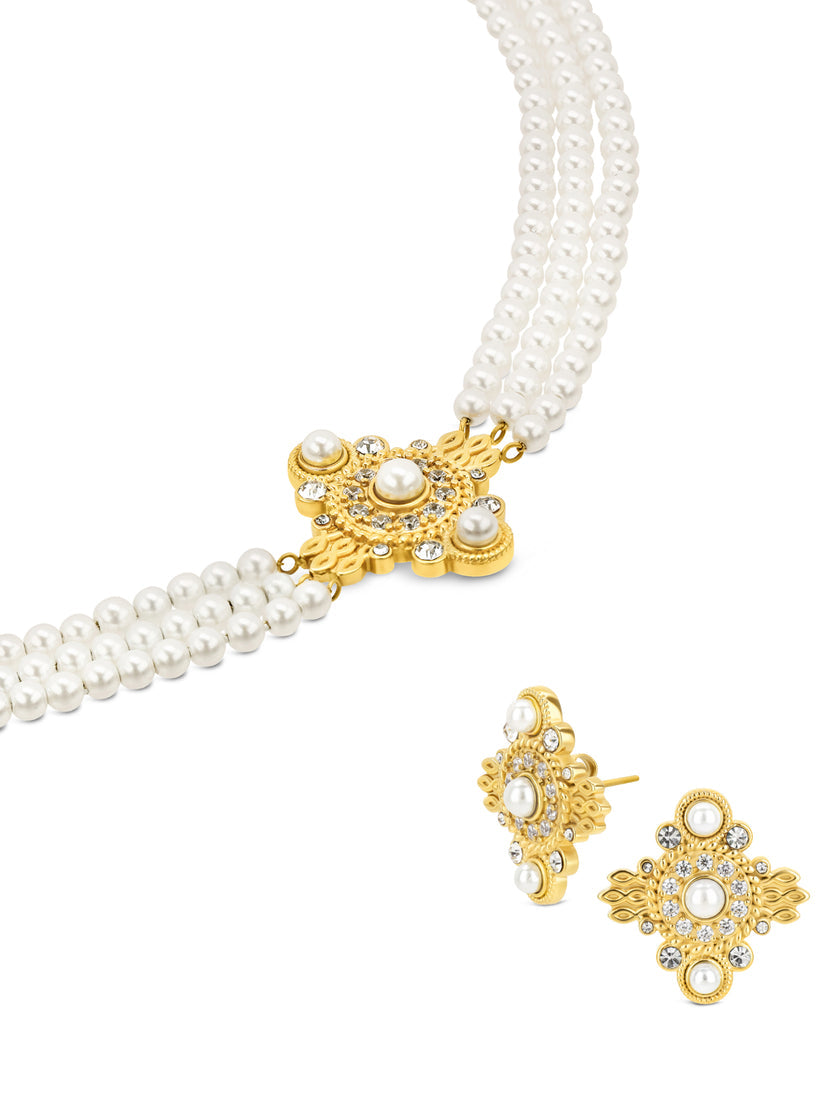 Set Colar & Brincos One Ophelia Pearls Gold