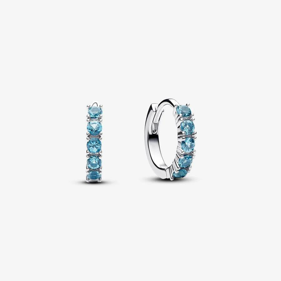 Brincos Pandora huggie aquamarine blue crystal - Ana Joalheiros
