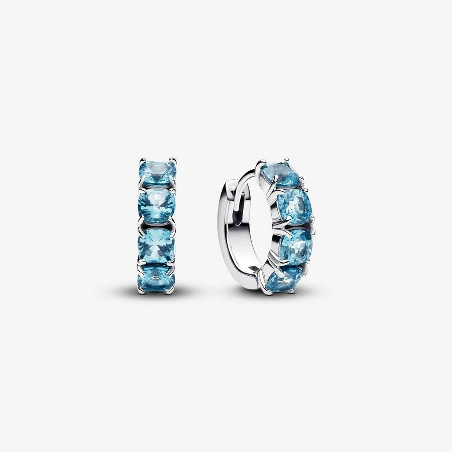 Brincos Pandora Sterling silver hoop azul de crystal - Ana Joalheiros