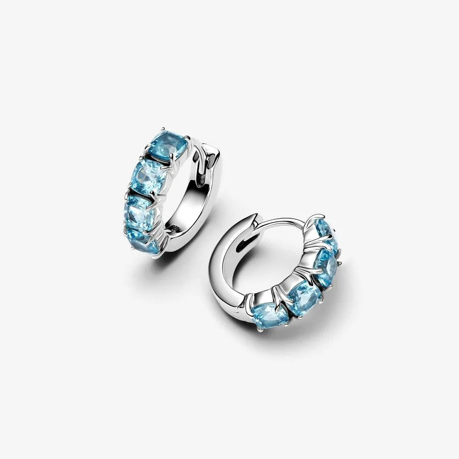 Brincos Pandora Sterling silver hoop azul de crystal - Ana Joalheiros