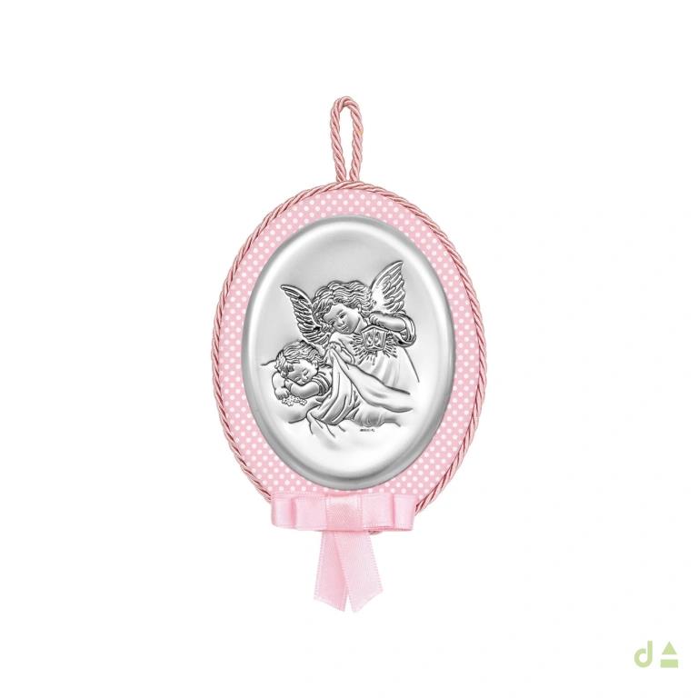 Medalha Berço Oval Anjinho Rosa