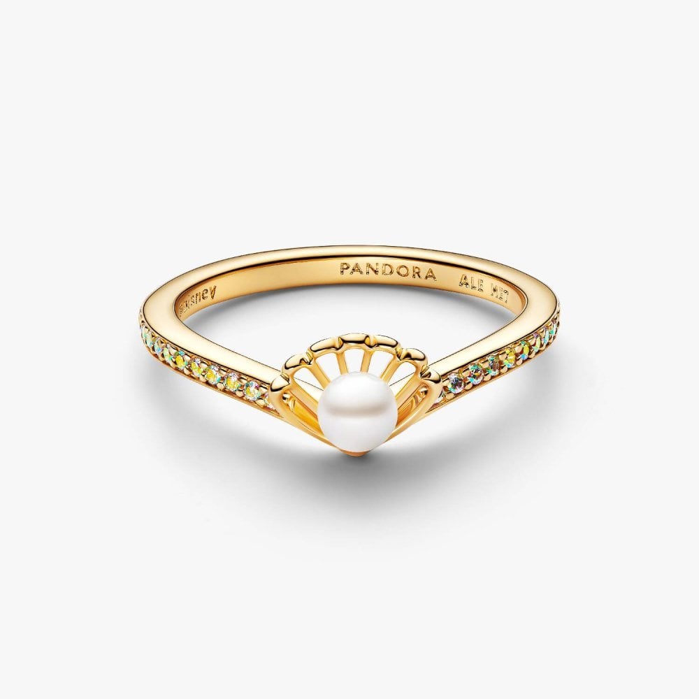 Anel Pandora Pérola de Cultura Concha Ariel Princesas Disney