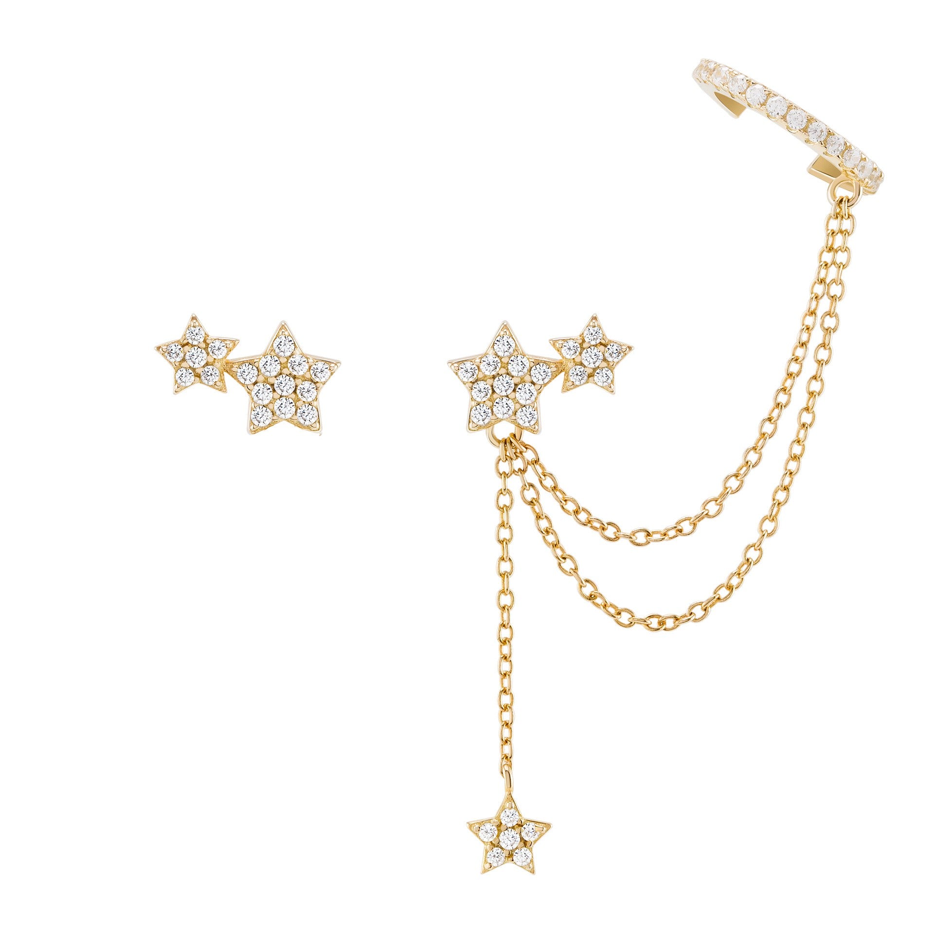 Unike Matchy Star Chain and Ear cuf Golden Earrings