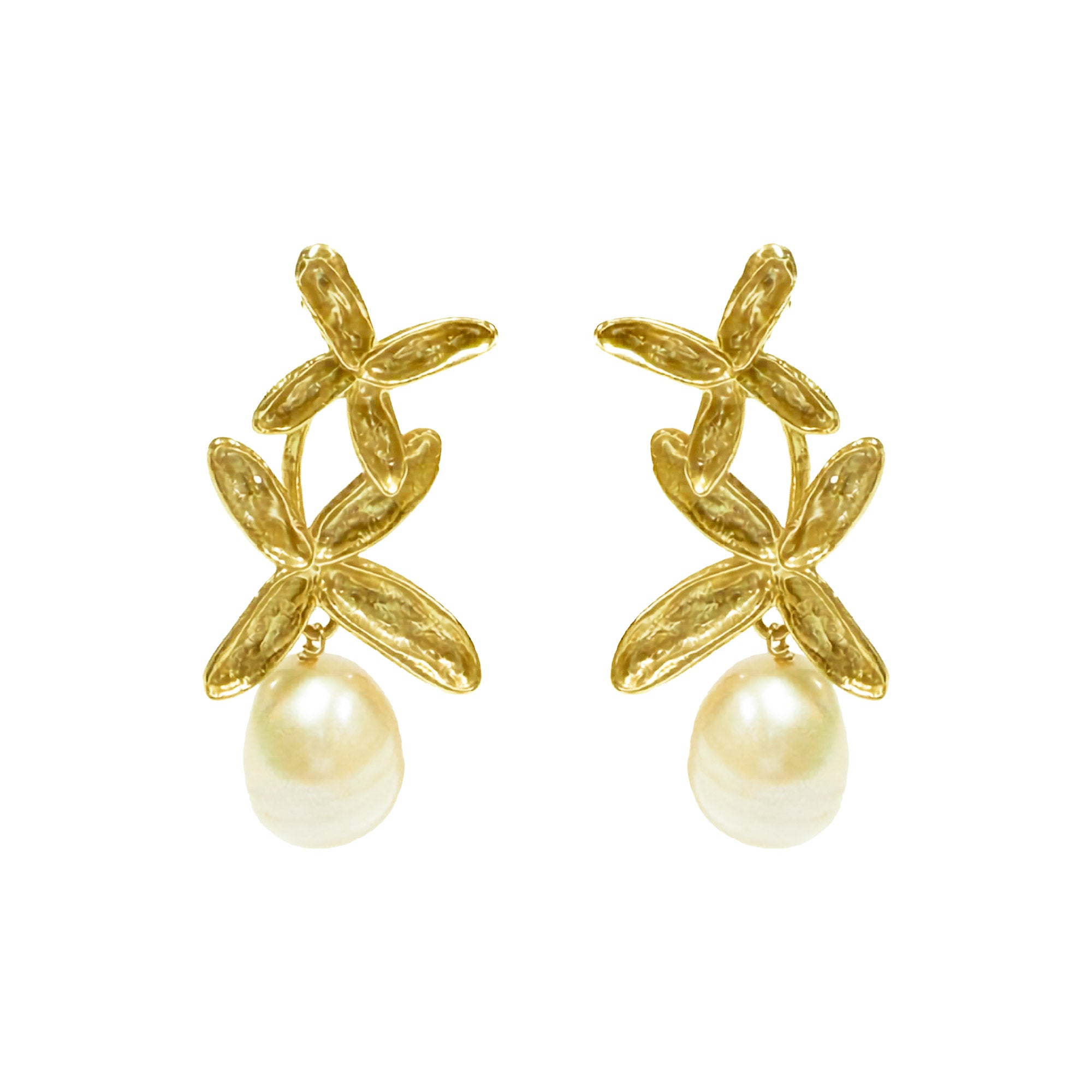 Ana Joalheiros - Brincos em Prata - Brincos Dourados Ana Joalheiros Flor de Oliveira BR12536-D