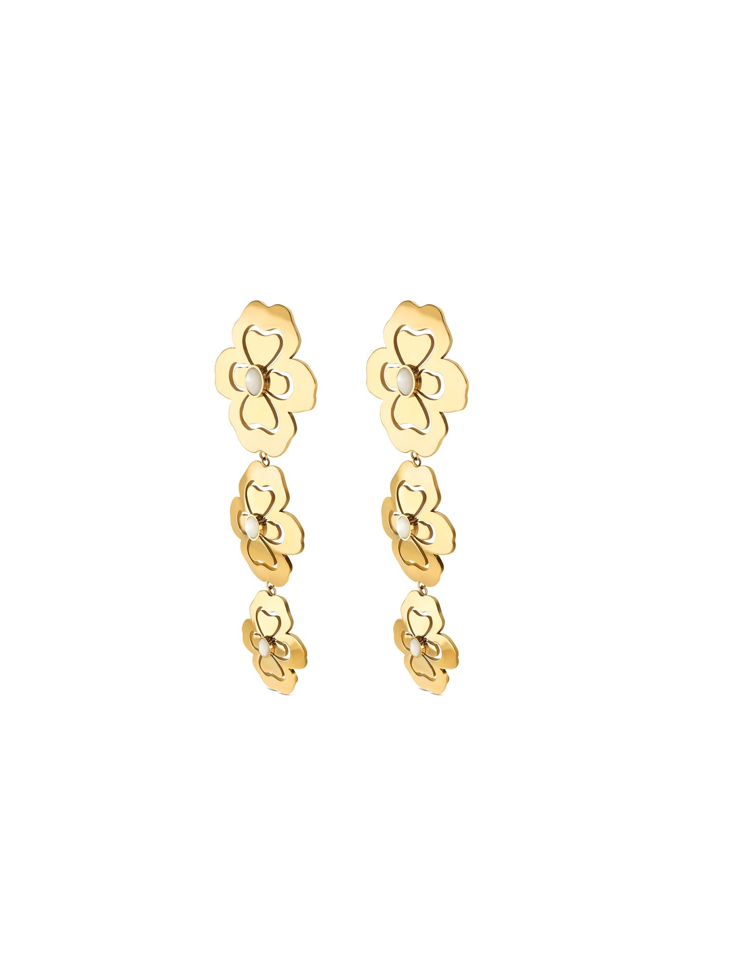 Ana Joalheiros - Brincos Dourados - Brincos One Senhora Margot Blossom Long Gold OJATE12D 3 flores