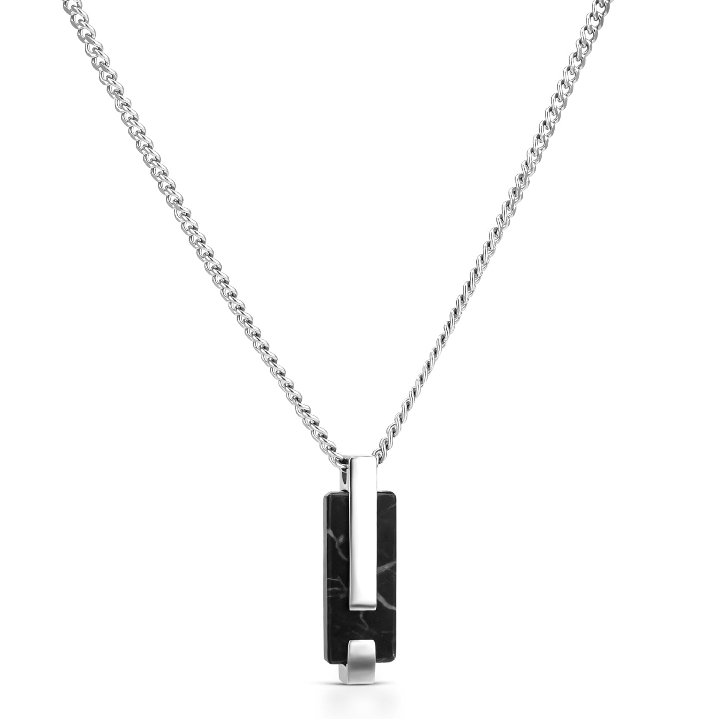 Ana Joalheiros - Colares Prateado - Colar Prateado One Men Marble Steel OAMN6101SS