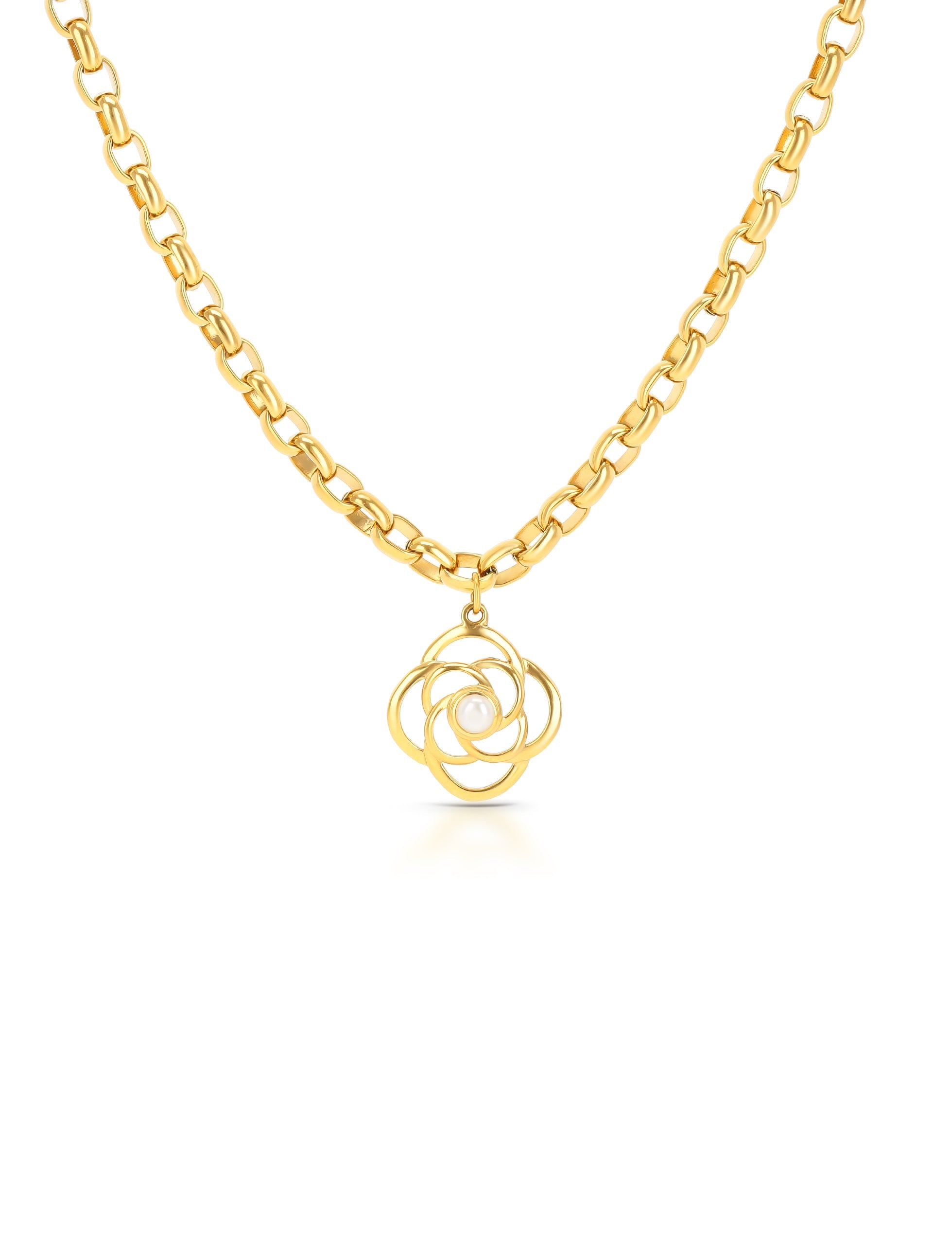 Ana Joalheiros - Colares Dourados - Colar Dourado One Rose Pearl Golden OJRN01D