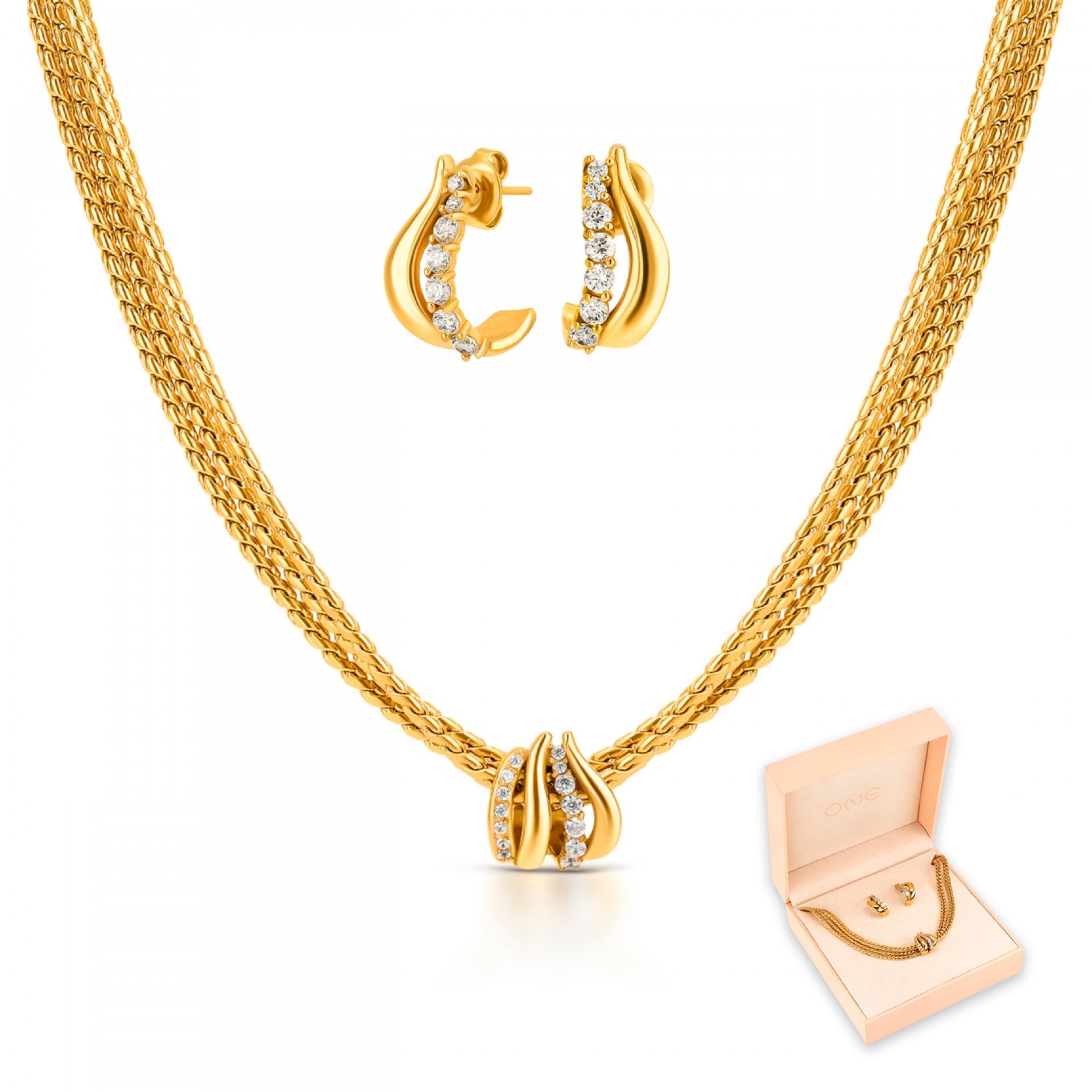 Ana Joalheiros - Colares Dourados - Colar Dourado One Set Colar & Brincos One Stella Gold OJSET15G