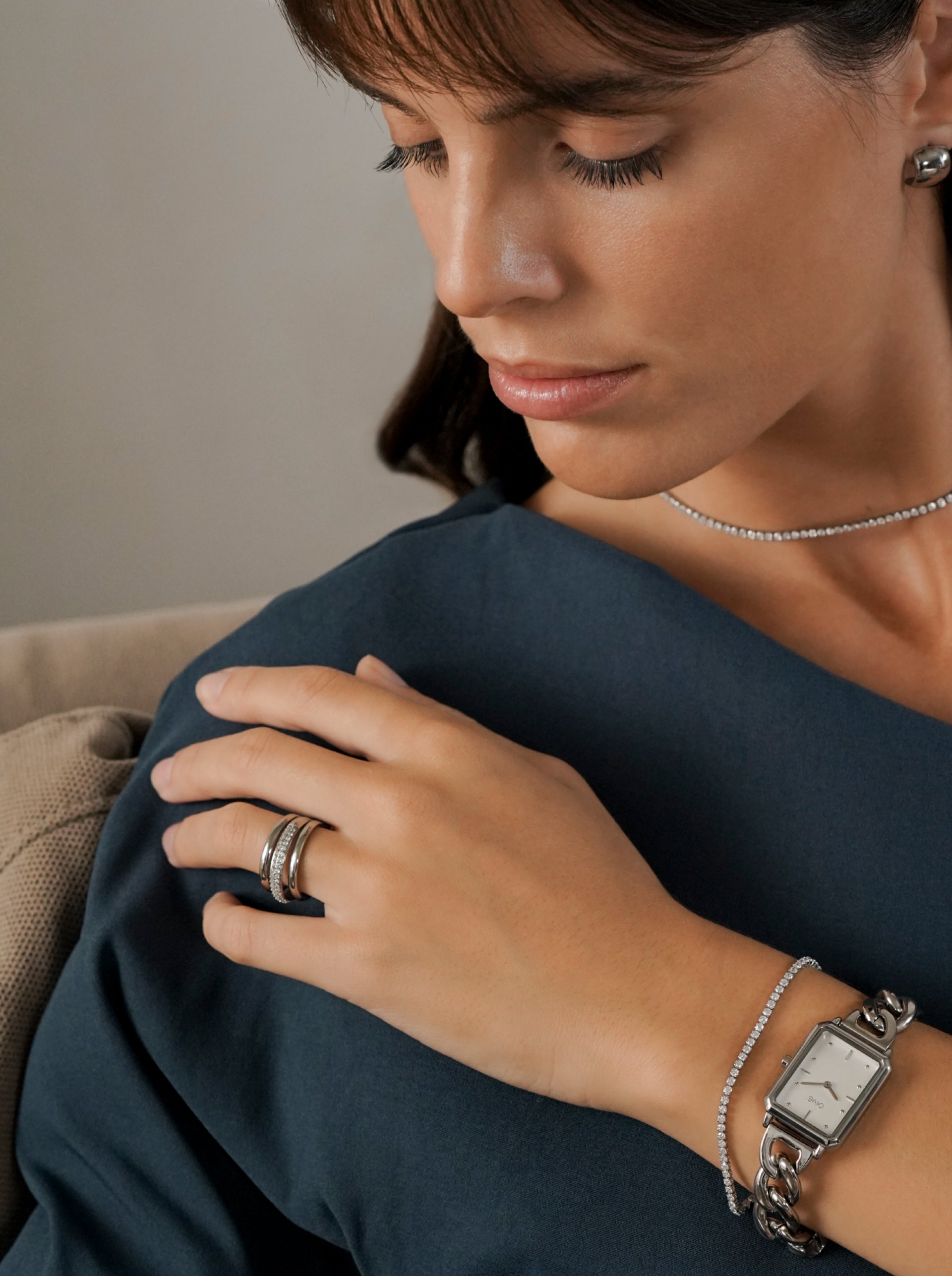 Anel One Silver Frost Crystal