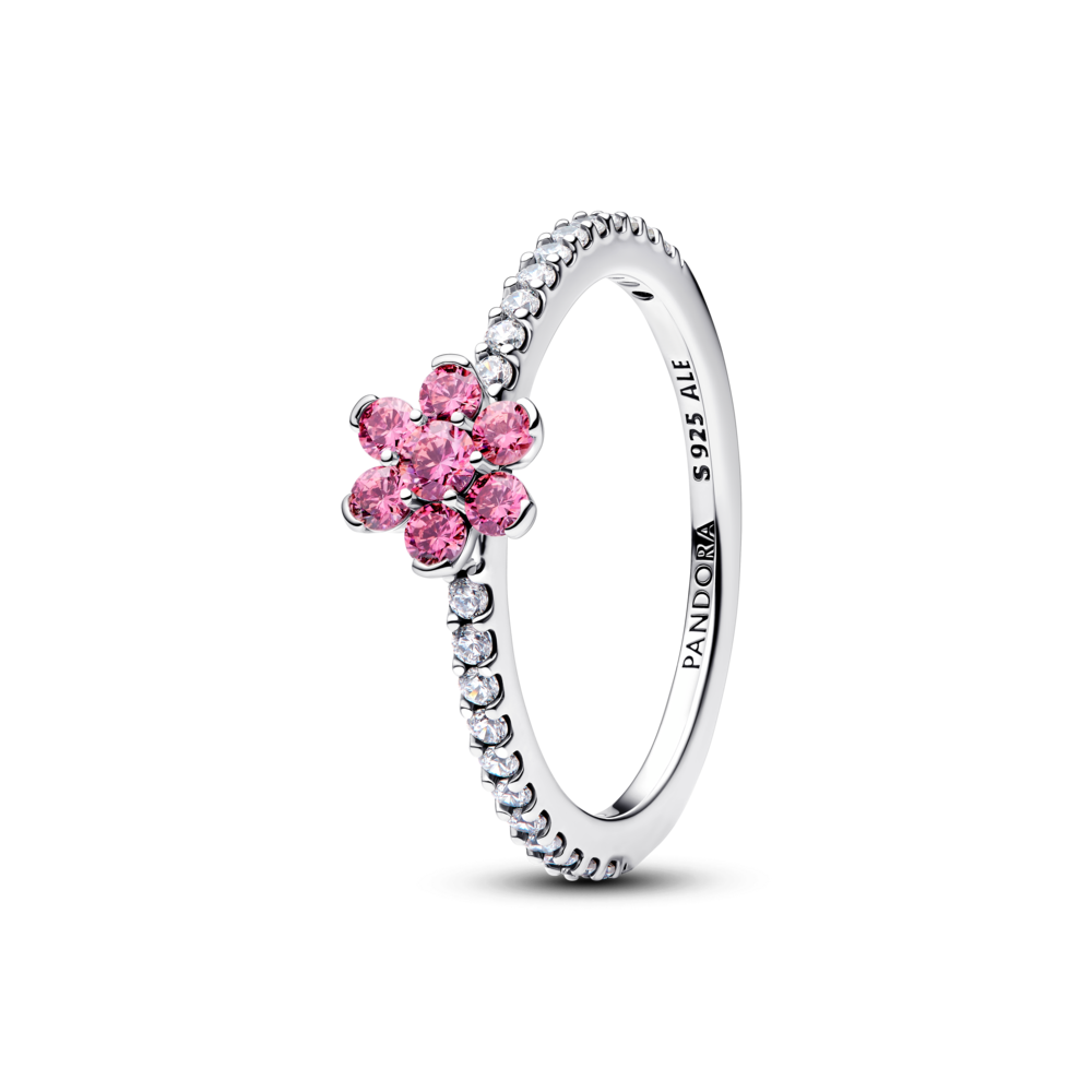 Anel Pandora esterlina com flor