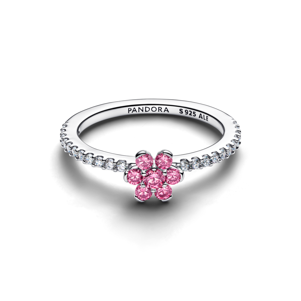 Anel Pandora esterlina com flor