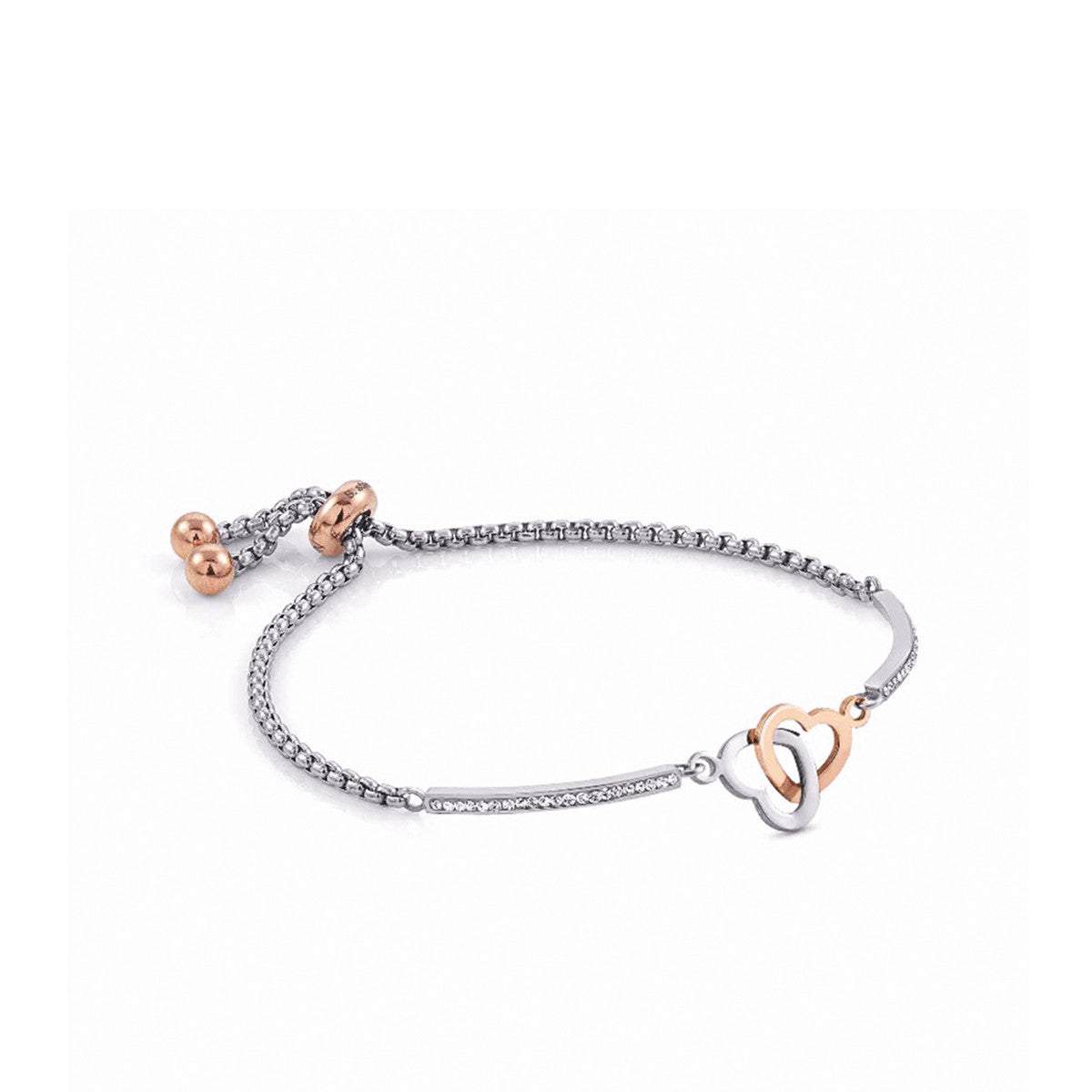 Ana Joalheiros - Nomination pulseiras - Pulseira aço inoxidavel rosa com coração duplo Milleluci