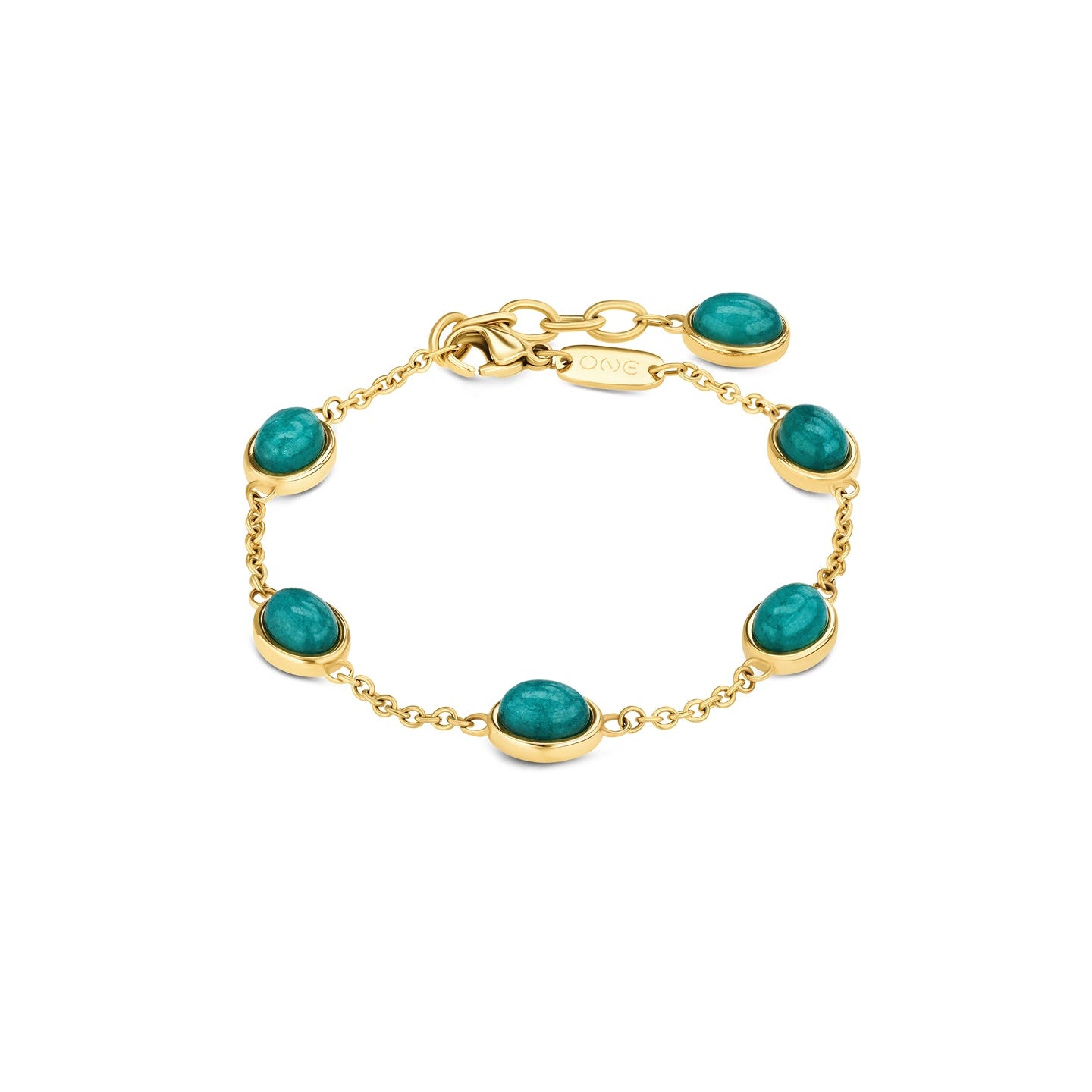 Ana Joalheiros - Pulseiras Douradas - Pulseira One Salina Oval Deep Green OJBA56G