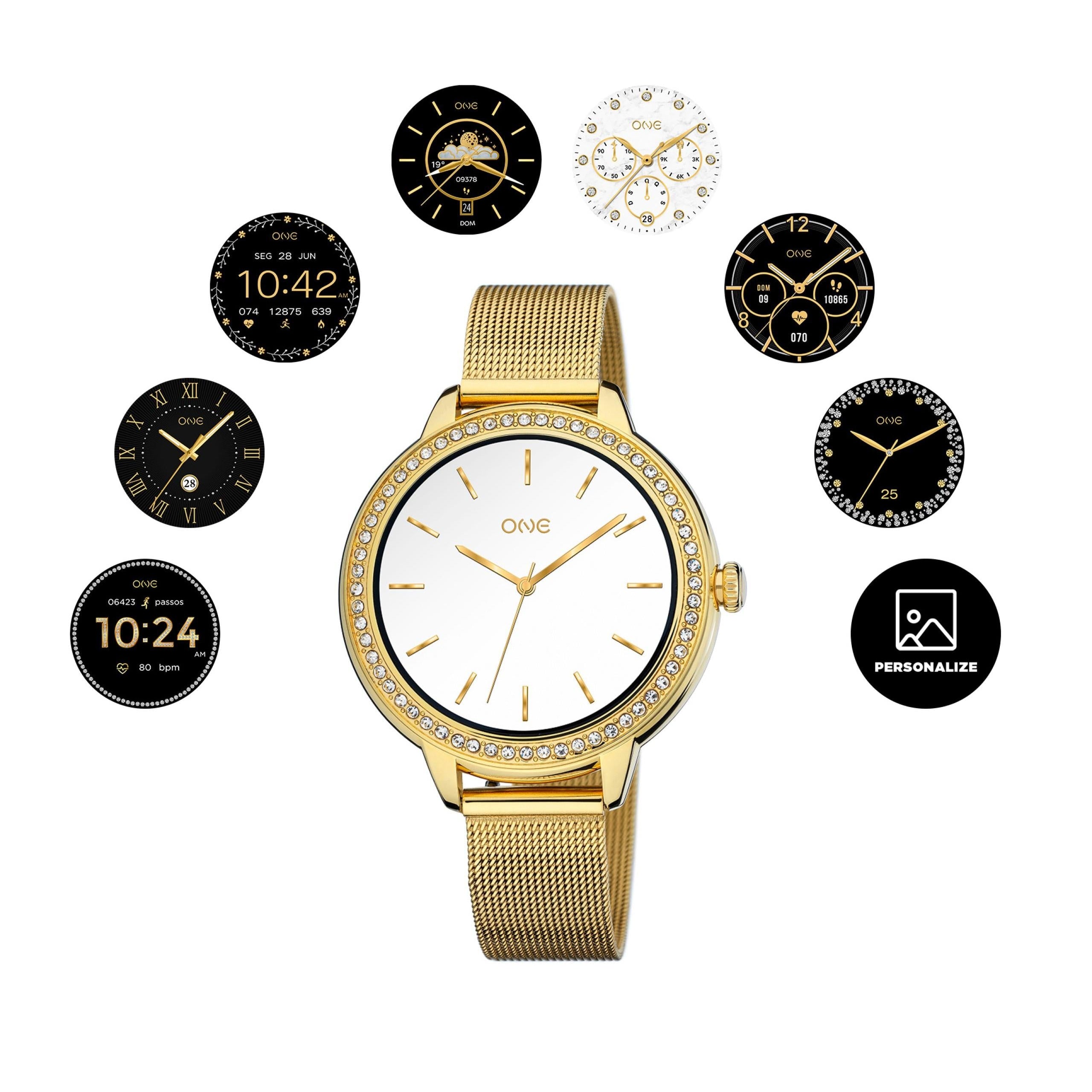 Ana Joalheiros - Relógios One - Relógio Smartwatch Mulher One Mini Spark Gold Mesh OSW9810GM51L Caixa