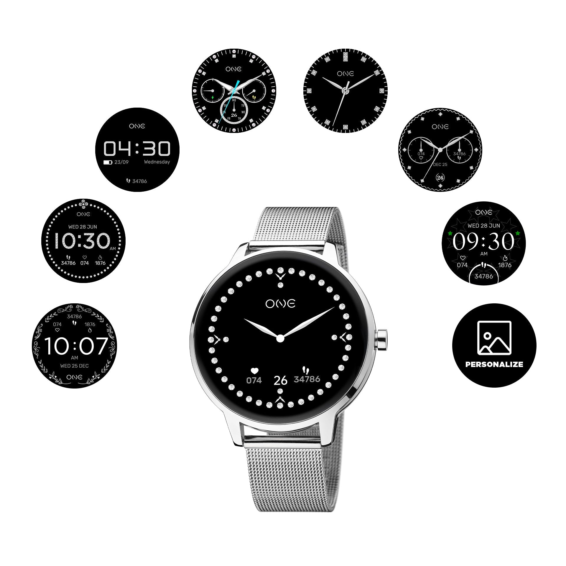 Ana Joalheiros - Relógios One - Relógio Smartwatch Mulher One QueenCall Silver Mesh OSW0027SM32D Display