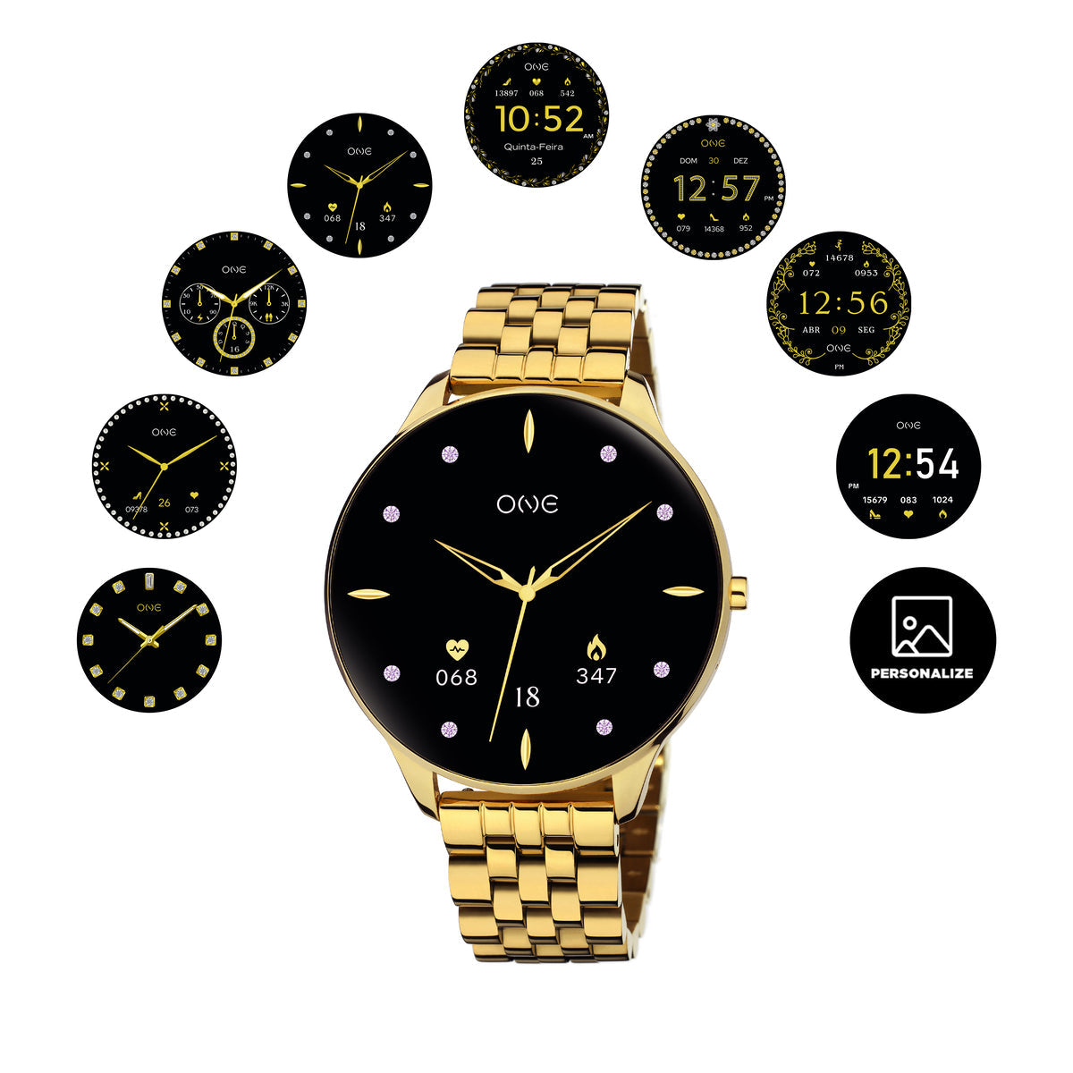 Ana Joalheiros - Relógios One - Relógio Smartwatch Mulher One Slim Gold Links OSW4191GL61L no Pulso