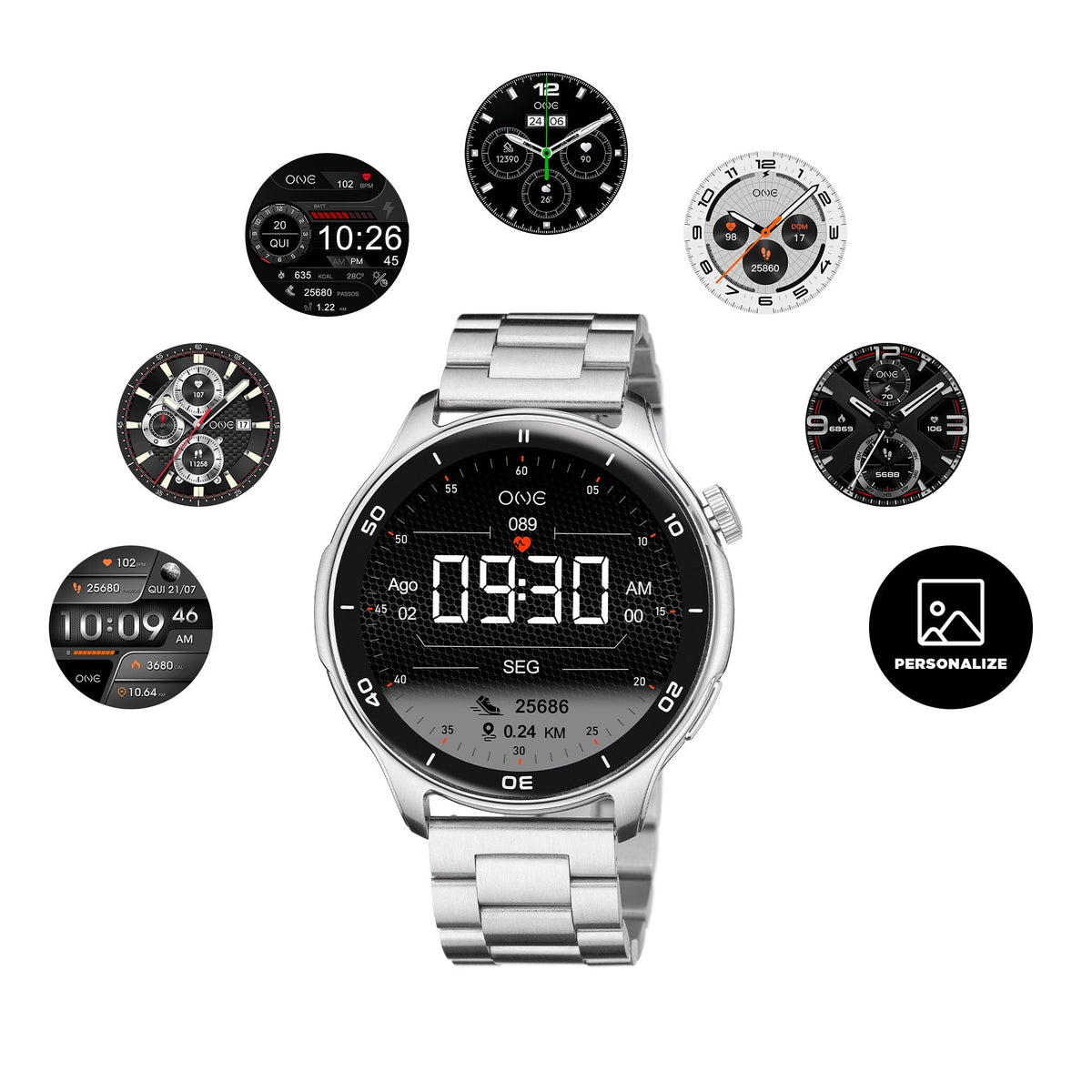 Ana Joalheiros - Relógios One - Relógio Smartwatch Mulher One Smartwatch One Men Explorer GPS Silver Links OSW9822SL51L Display
