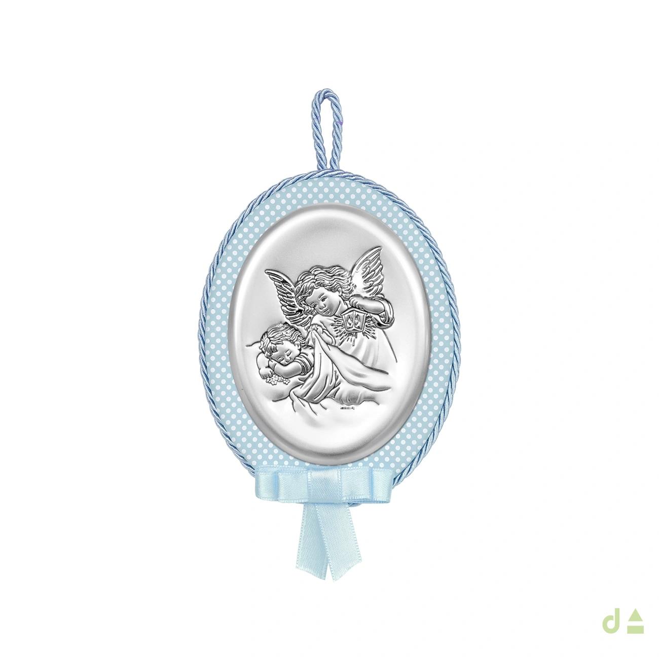Medalha de BERÇO Oval Anjinho Azul - Ana Joalheiros