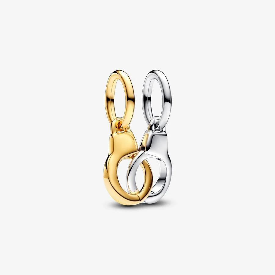 Handcuffs Pandora sterling silver and 14k gold-plated splittable dangle - Ana Joalheiros