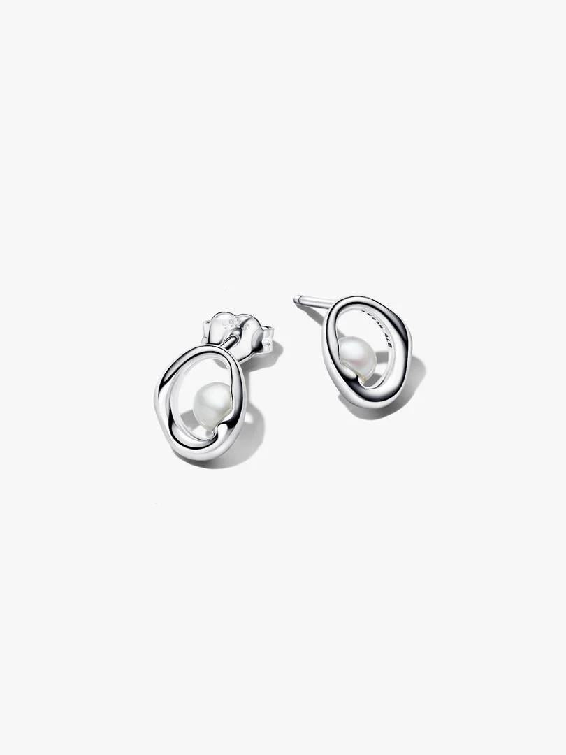 Brincos Pandora Sterling Silver Oval Perola