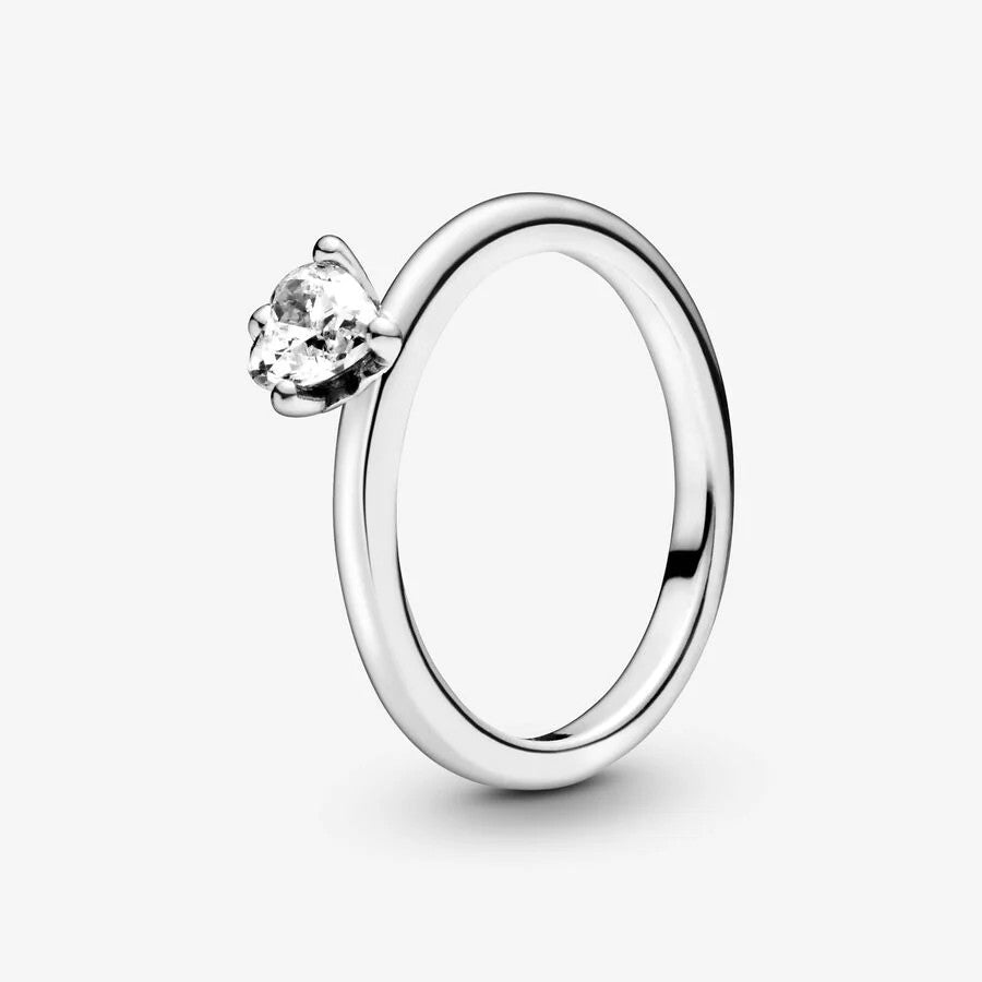 Heart sterling silver ring with clear cubic zirconia - Ana Joalheiros