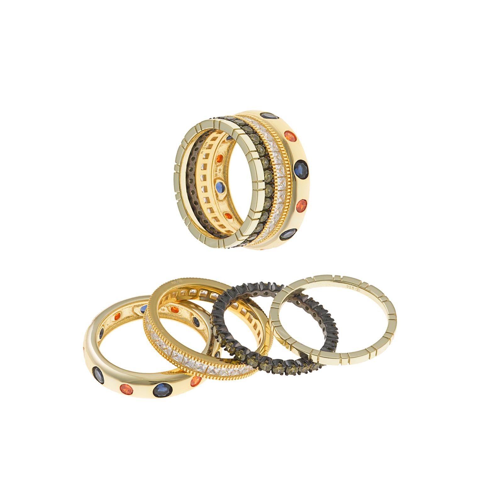 Anel Salvatore Plata Set 4 - Rutenio e Zirconia - Ana Joalheiros