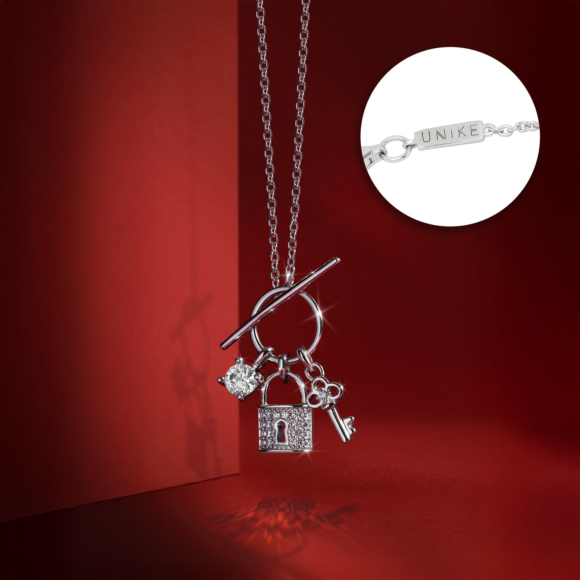 COLAR UNIKE VALENTINES KEY AND LOCKET SILVER