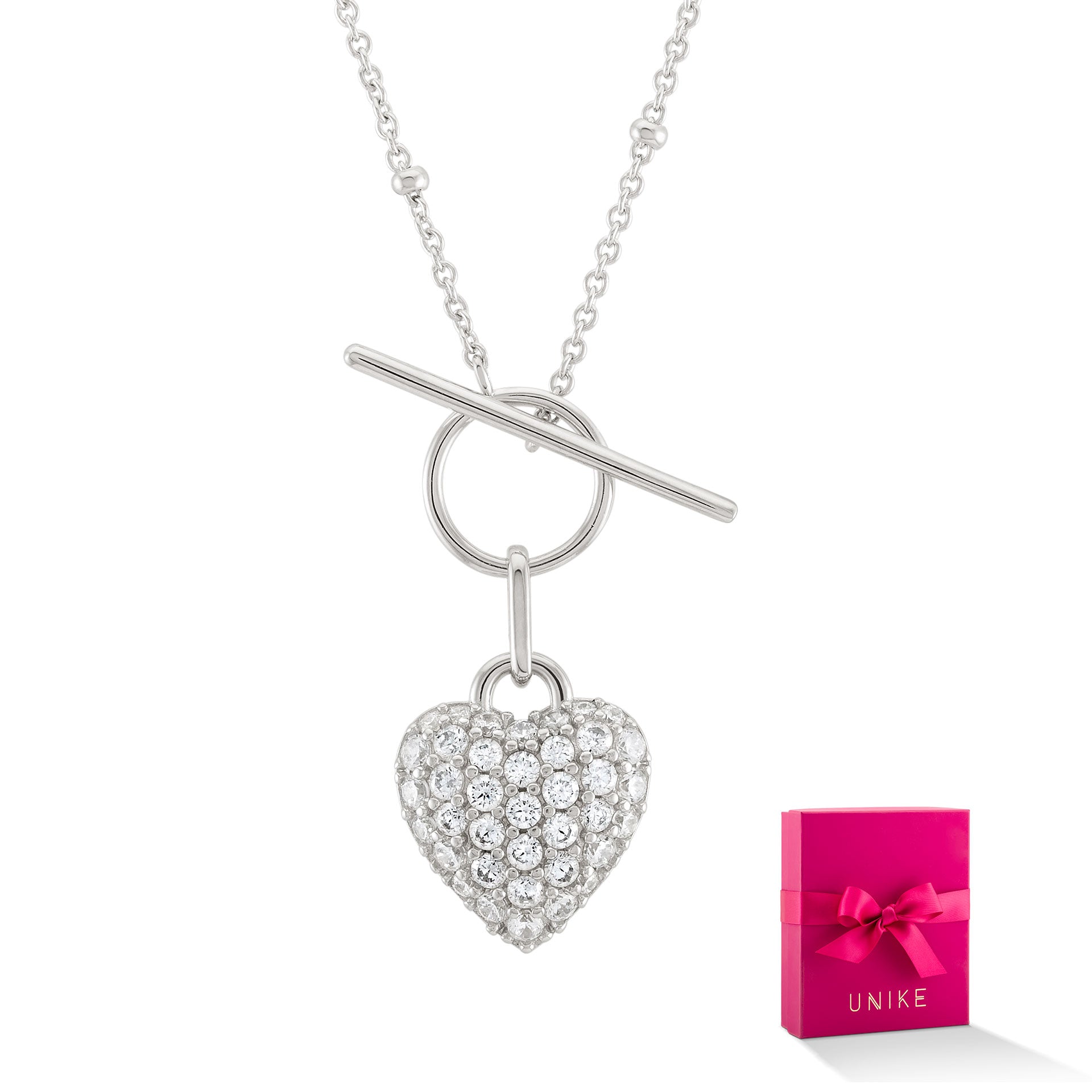 Colar Unike Dia da Mãe Coração & Travinca Prateado