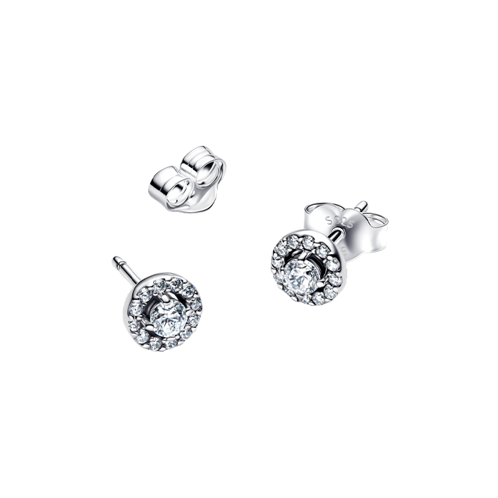 Brincos Pandora Espigão Auréola Redonda Pavé
