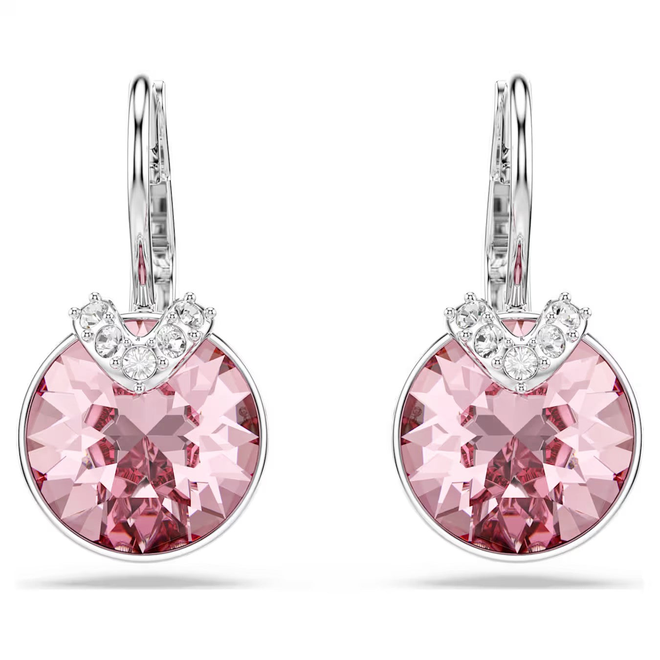 Brincos Swarovski Bella V drop Round cut Pink - Ana Joalheiros