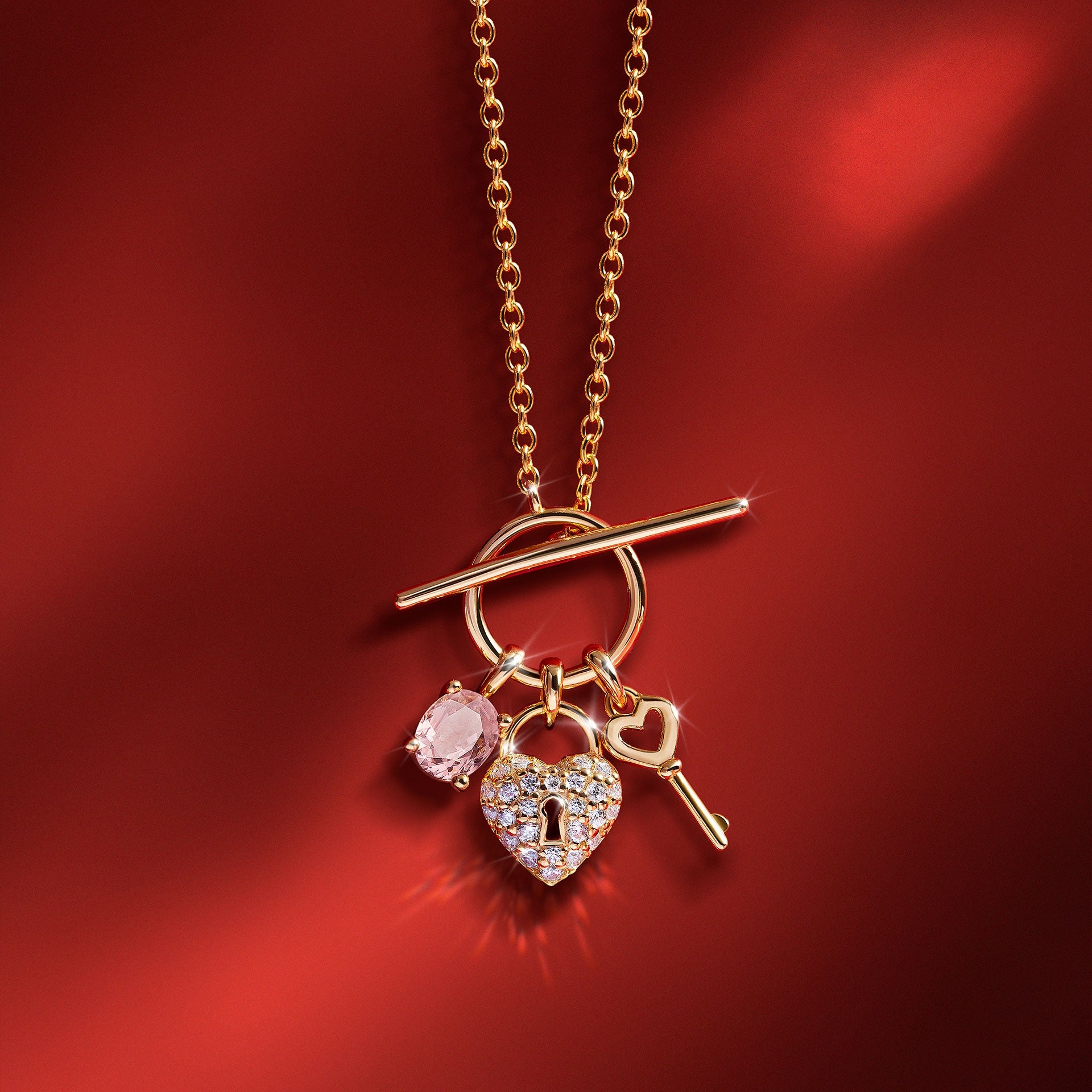 COLAR UNIKE VALENTINES KEY AND HEART GOLDEN