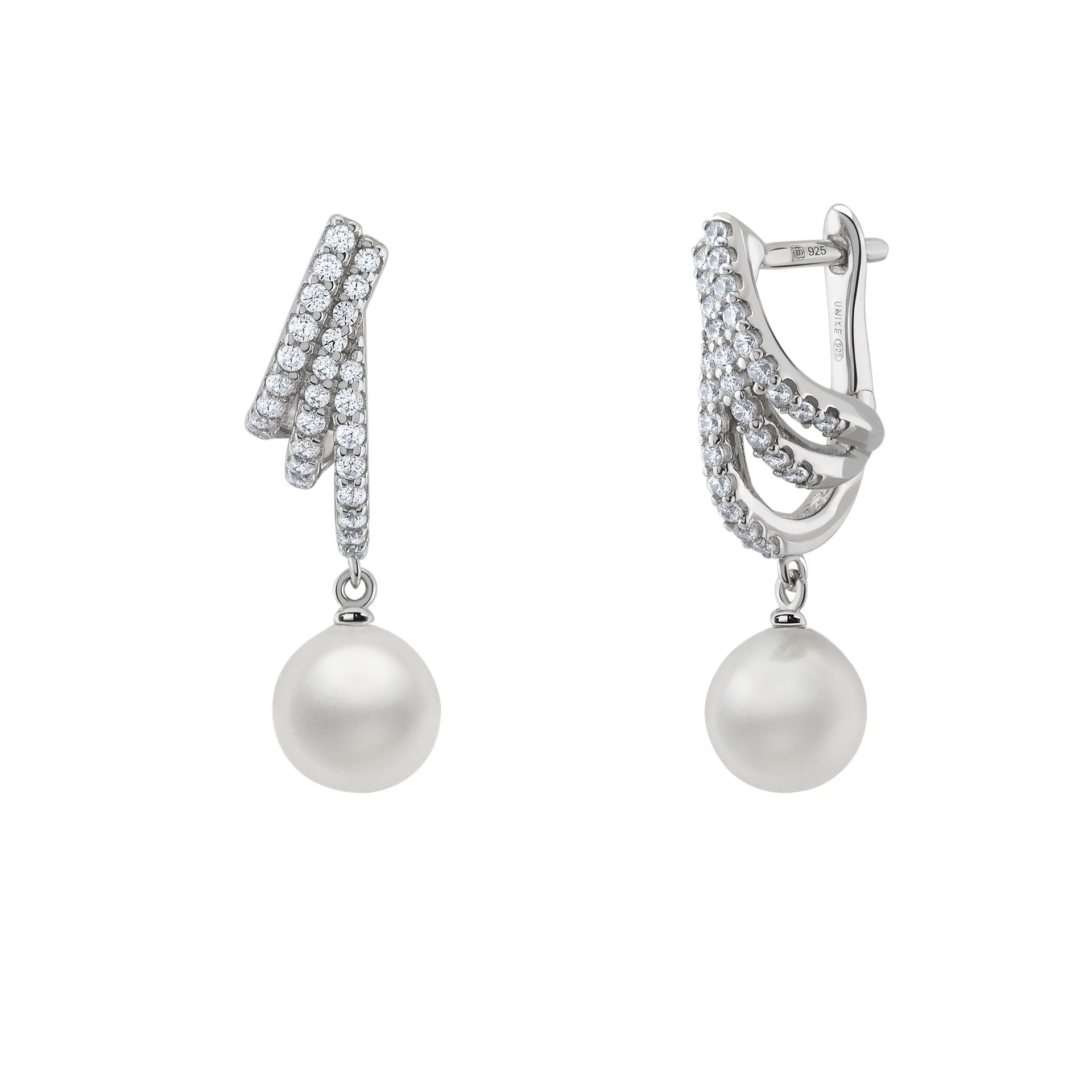 UNIKE THREE HOOPS PEARL SILVER EARRINGS