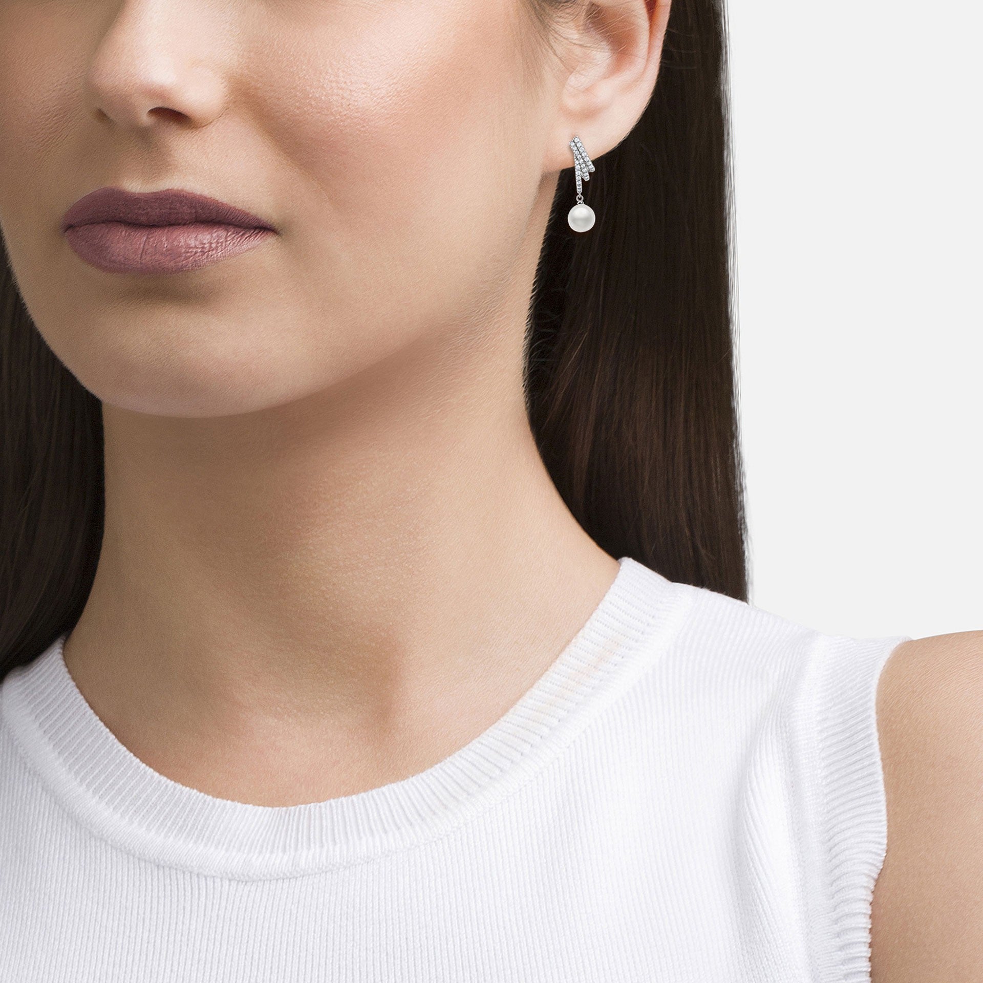UNIKE THREE HOOPS PEARL SILVER EARRINGS