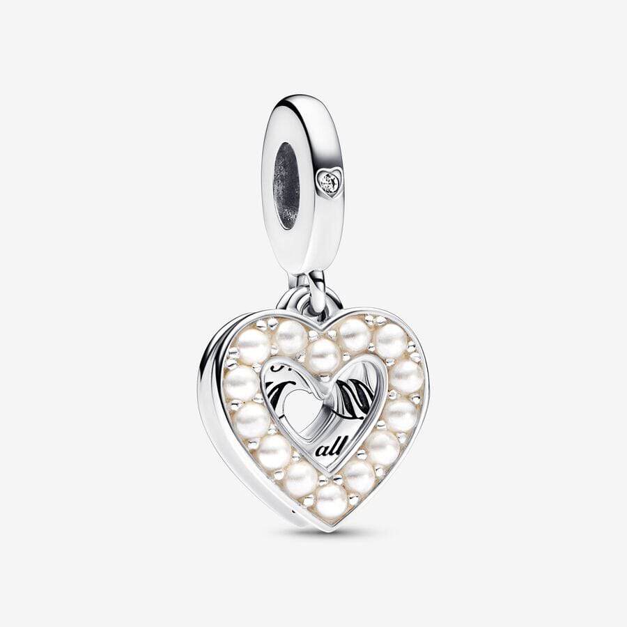 Pearlescent White Heart Mum Double Dangle - Ana Joalheiros
