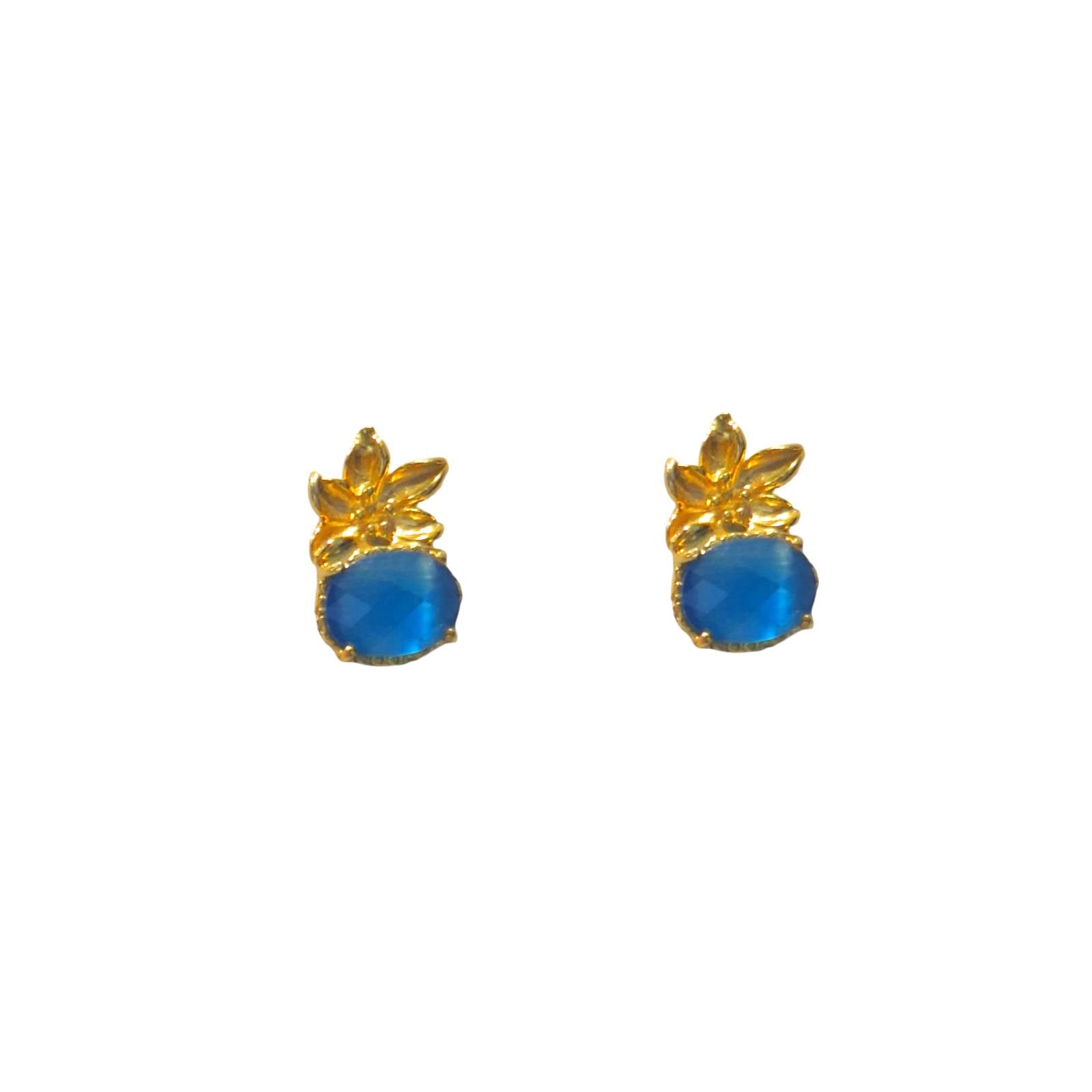 SILVER FLOWER EARRINGS WITH SYNTHETIC STONE