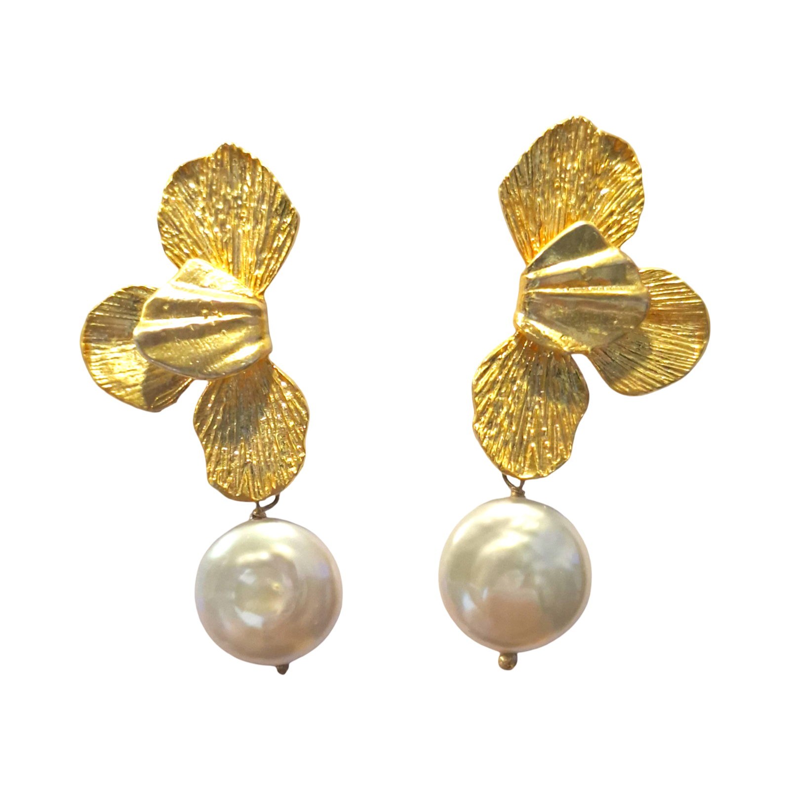 Ana Joalheiros SILVER PETALS+PEARL COIN EARRINGS