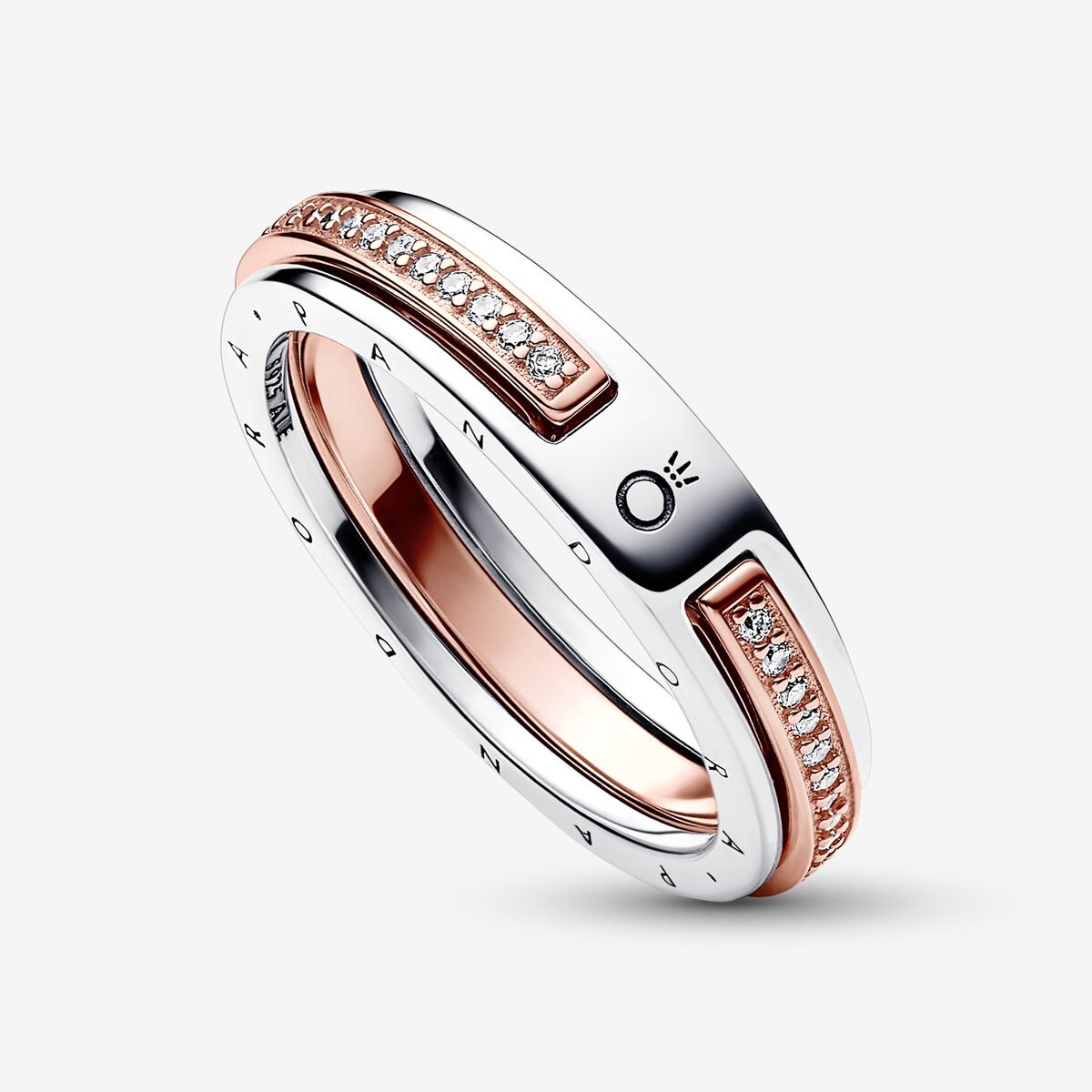 Sterling silver and 14k rose gold-plated ring with clear cubic zirc - Ana Joalheiros