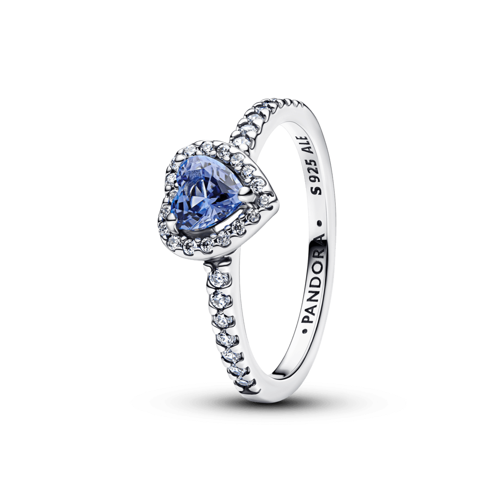Anel Pandora Coracao Azul Elevado PRata Lei