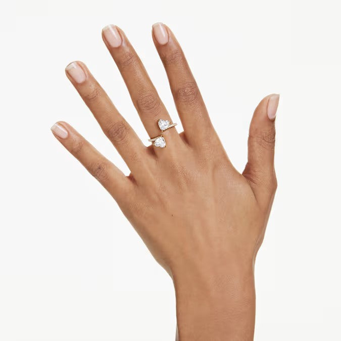 Anel Swarovski Mesmera Lapidação Coração, Pavé, Branco, Lacado a dourado