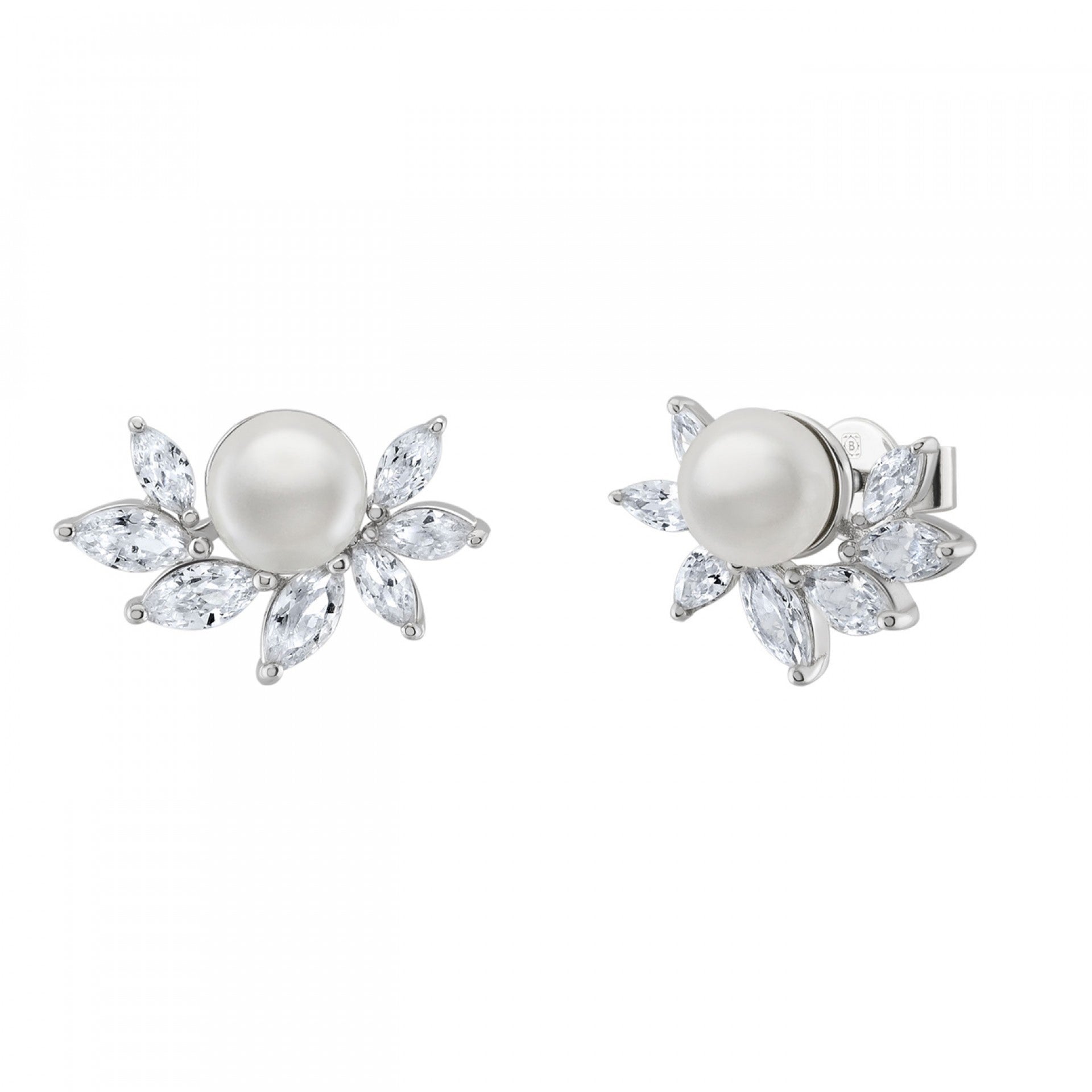 Brincos unike Bridal Leafs Pearl Silver