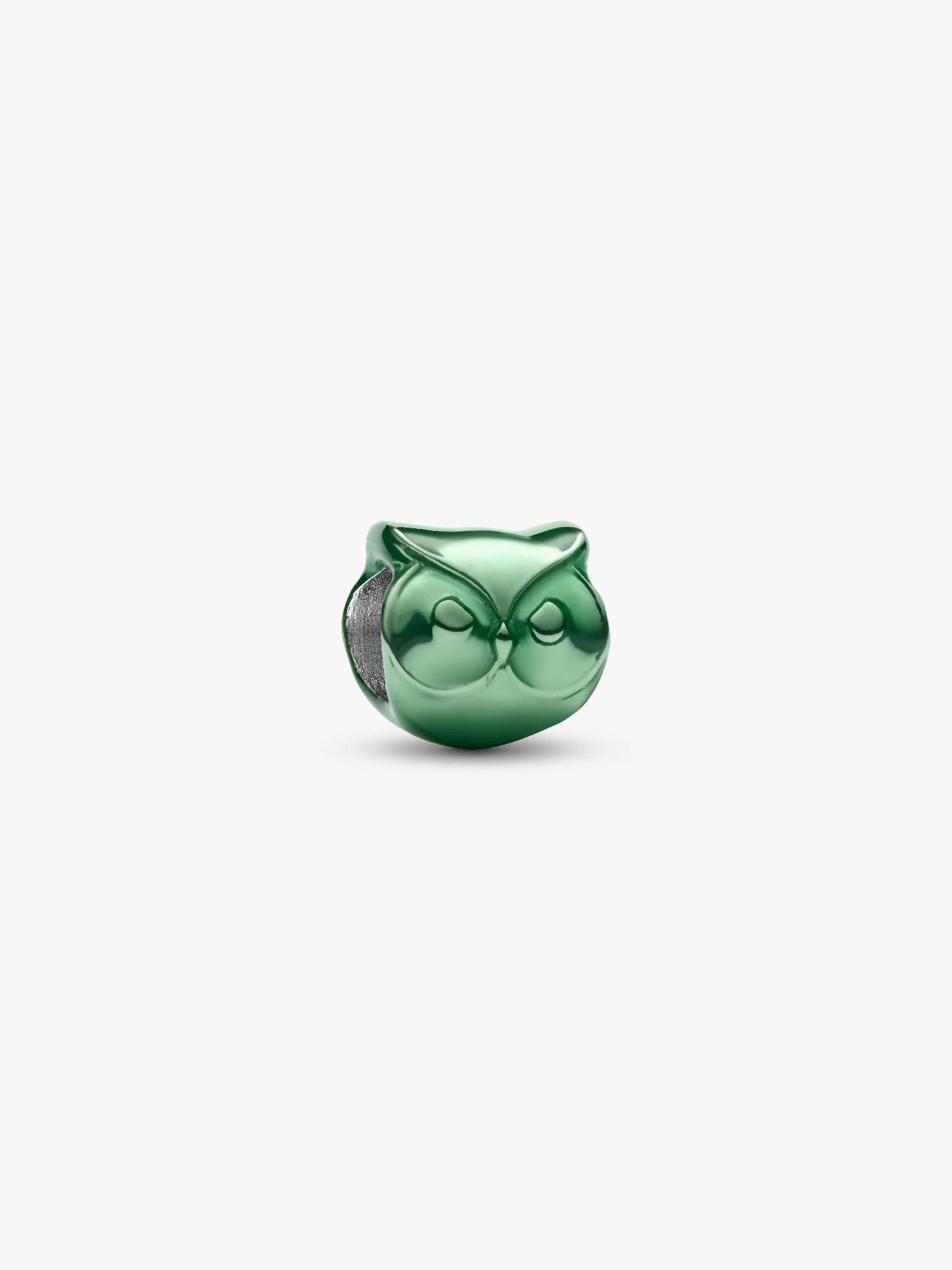 Mini Charm Pandora Owl Sterling green enamel