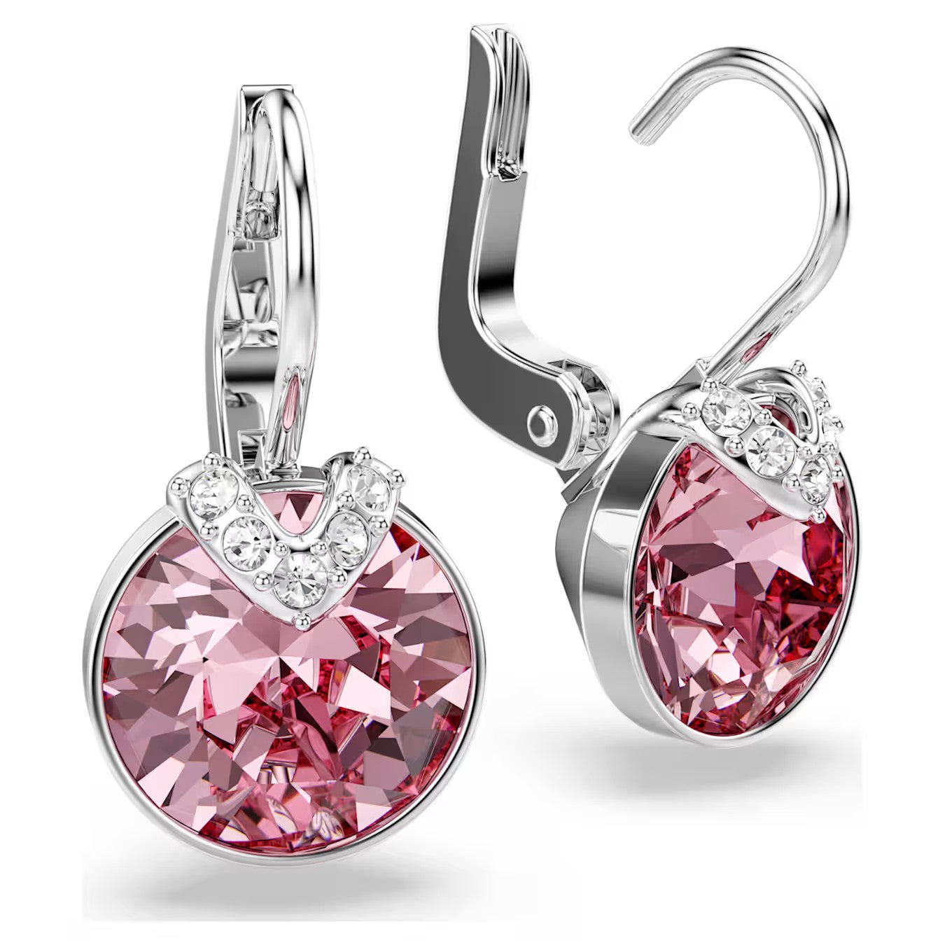Brincos Swarovski Bella V drop Round cut Pink - Ana Joalheiros