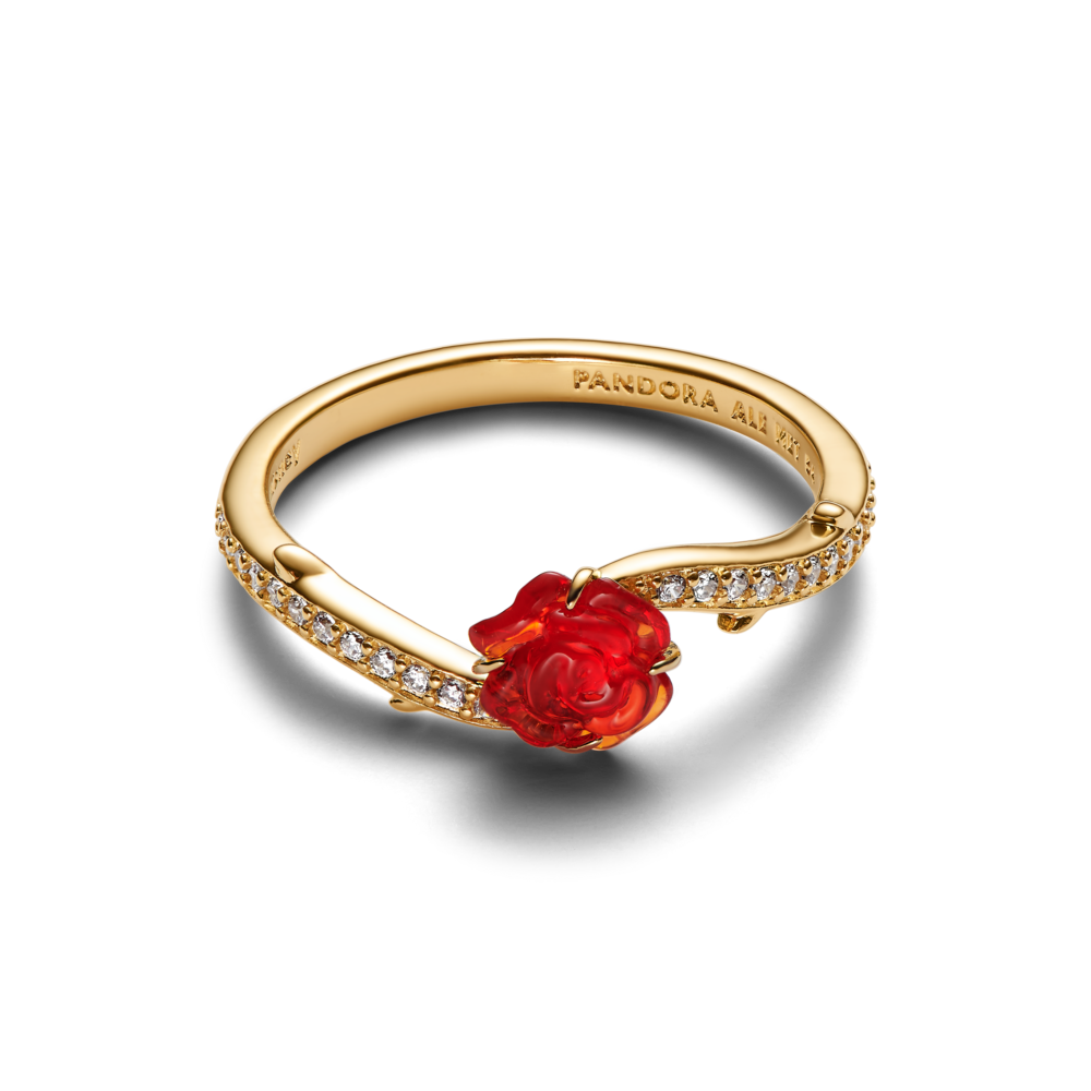 Anel Pandora Disney Beauty and The Beast Rose 14k gold-plated ring