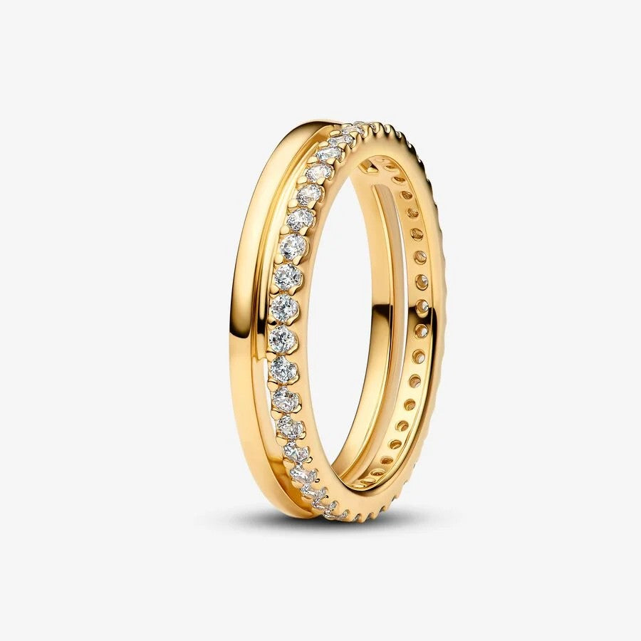 Anel Pandora 14k Gold-plated ring with clear cubic zirconia - Ana Joalheiros